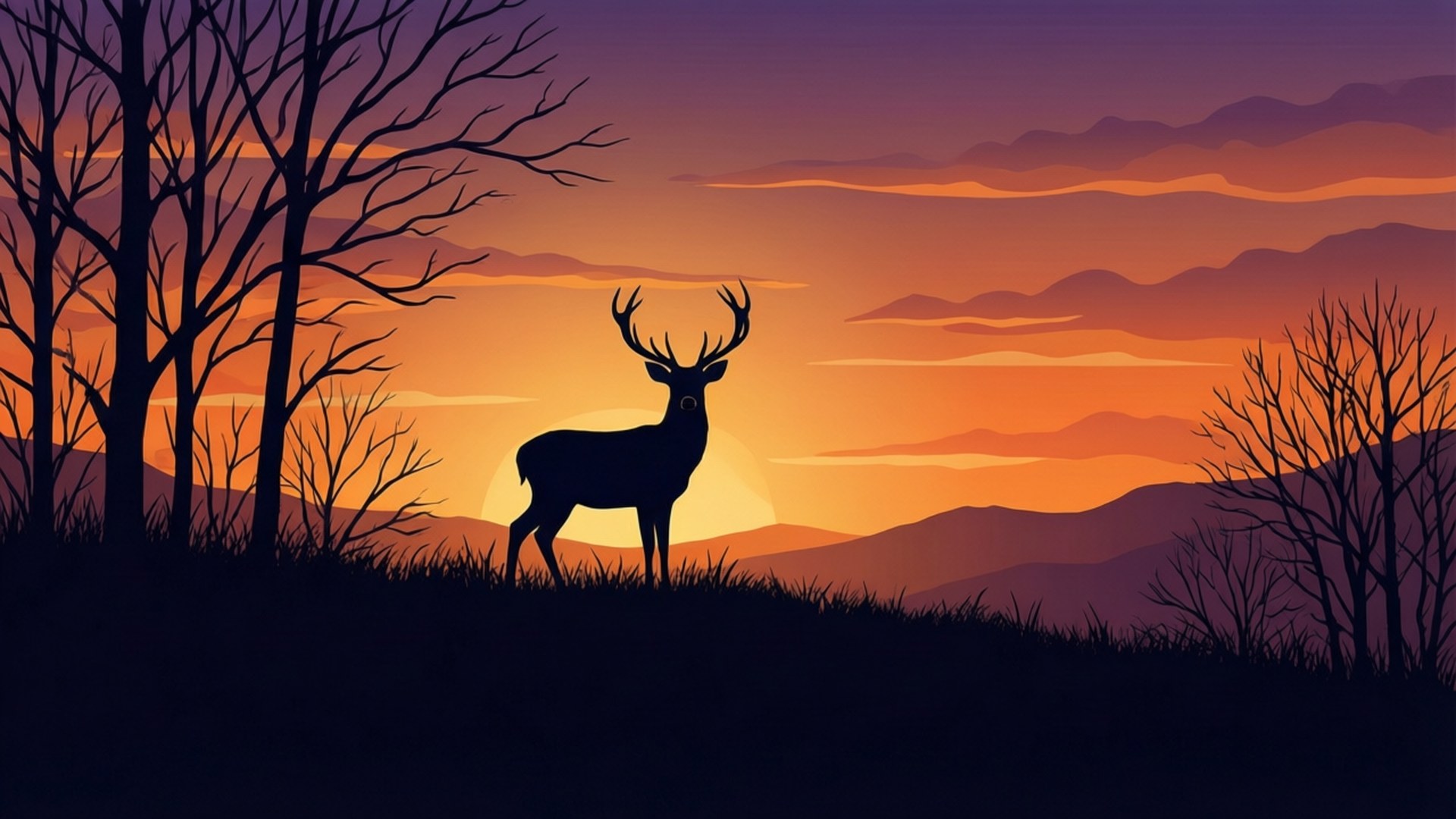 Hjortesolnedgang Silhuet Wallpapers