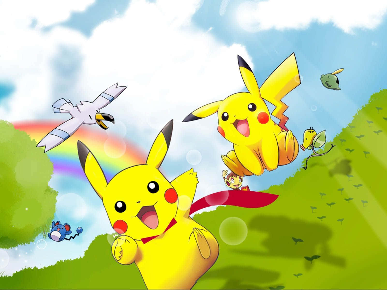 Holder en Pikachu mod en lyserød himmel Wallpapers