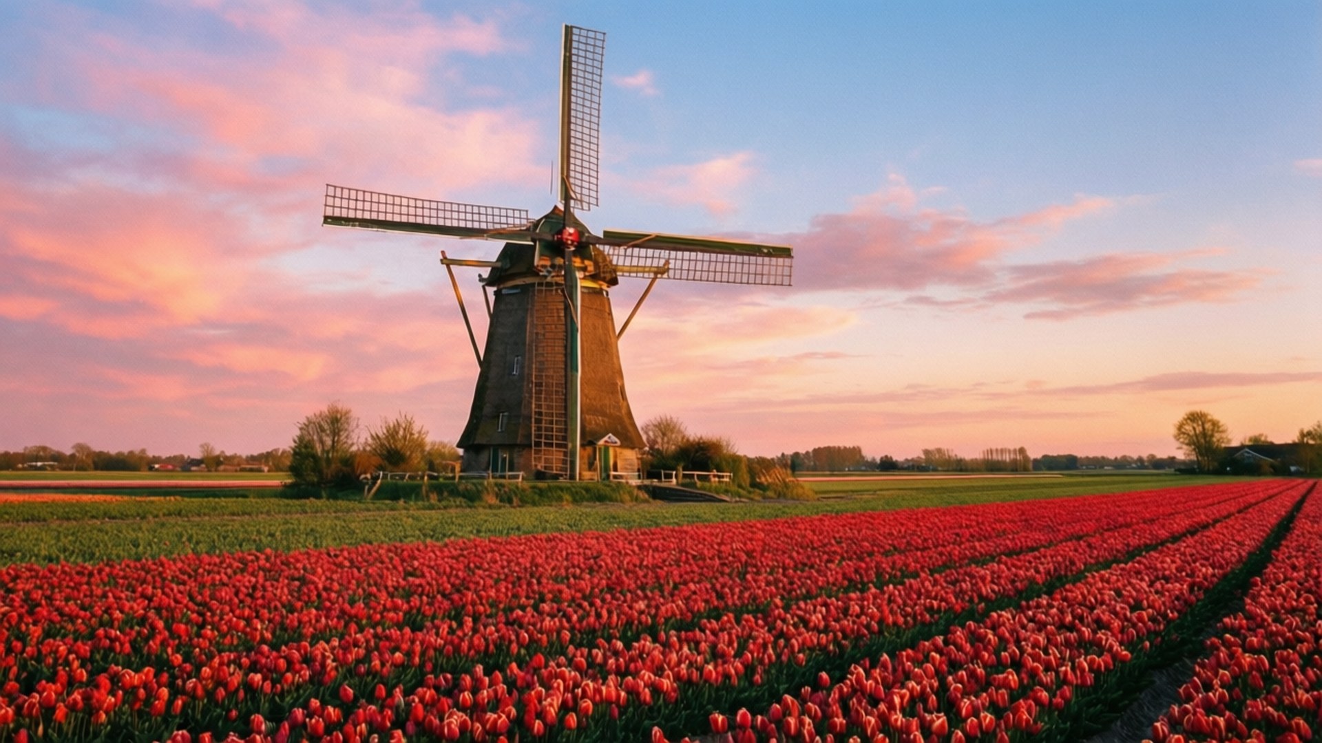 Hollandsk Vindmølle Solnedgang Wallpapers