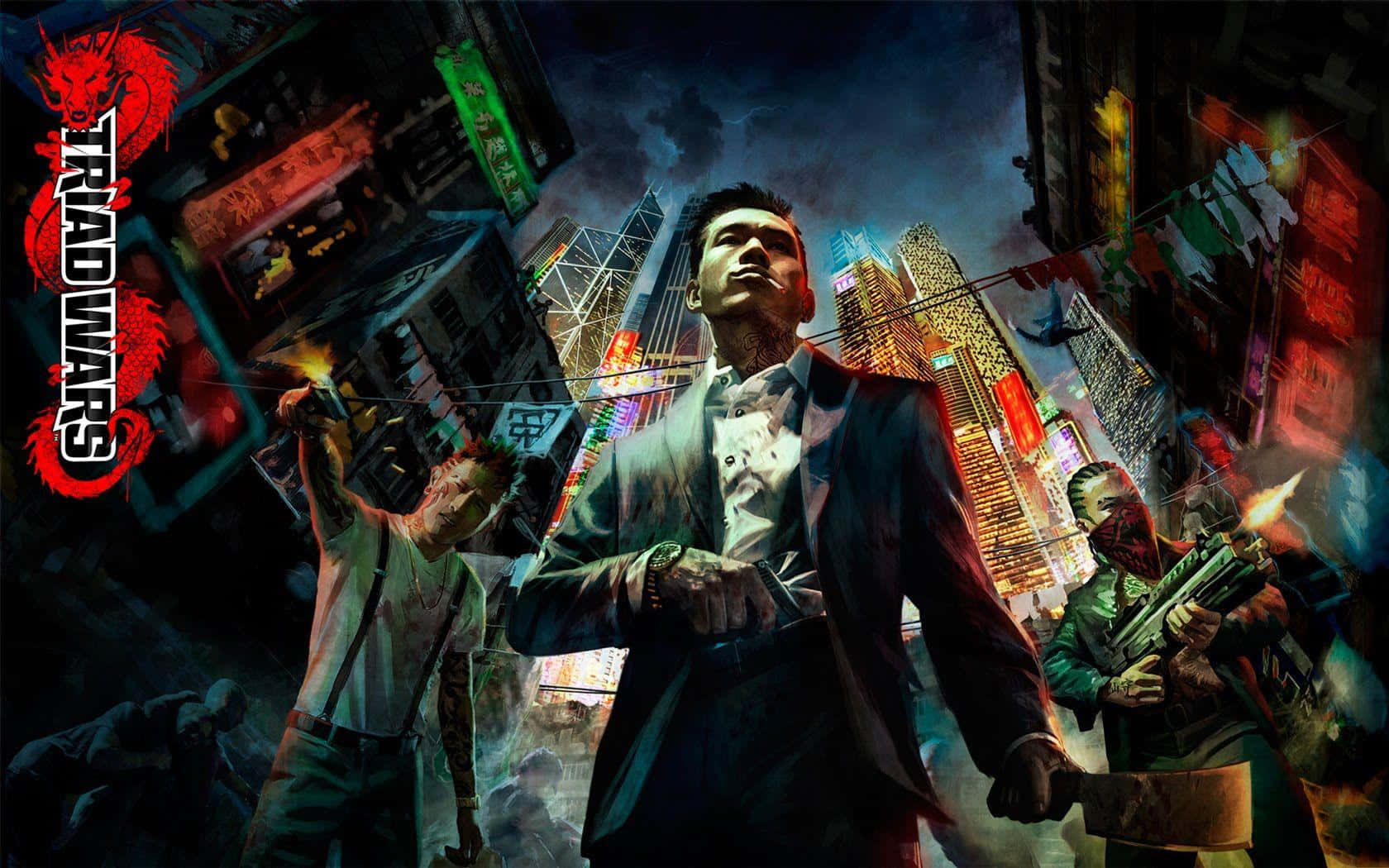 Hongkongs bysilhuet oplyst af neonlys Wallpapers
