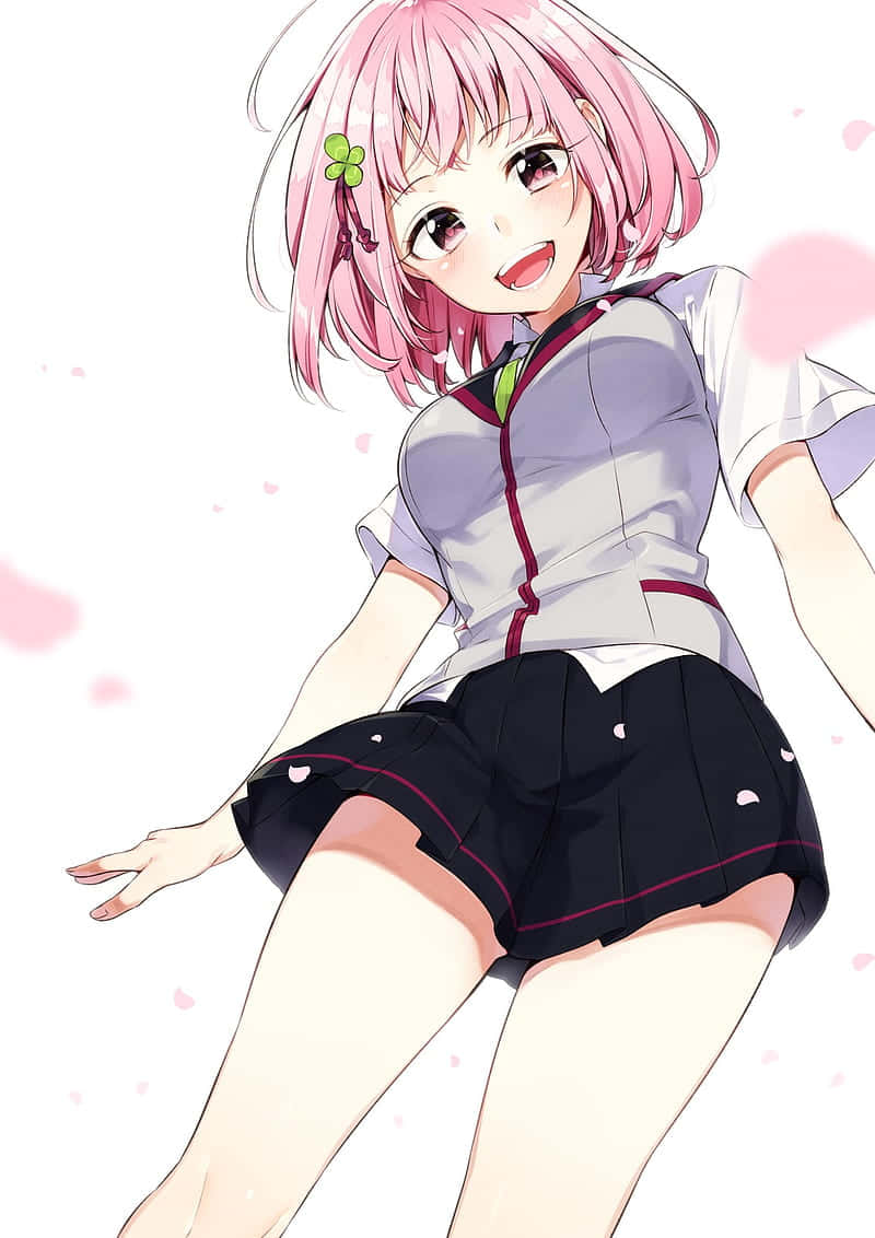 Hot animepige med lyserødt hår Wallpapers