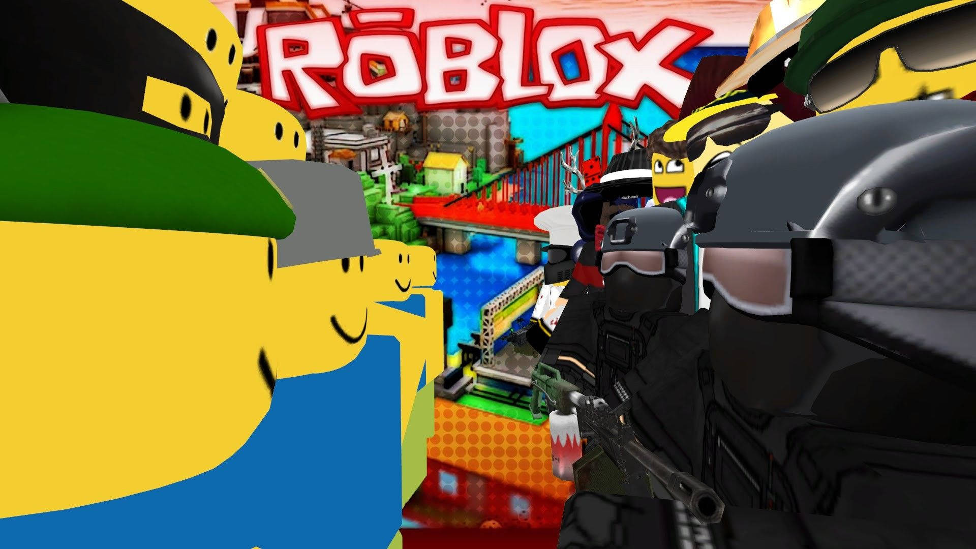 Et HD-wallpaper af avatarer, der står ansigt til ansigt i Roblox onlinespil — Roblox Wallpapers