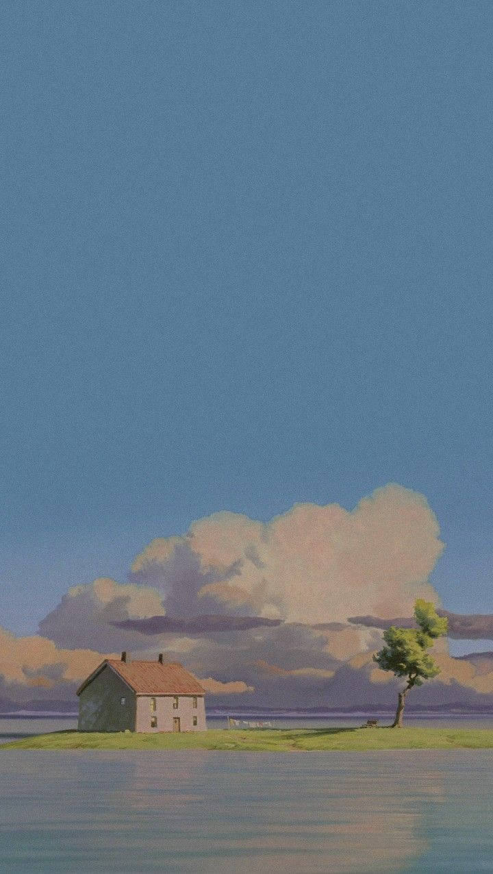 Hus på ø med blød æstetik Wallpapers