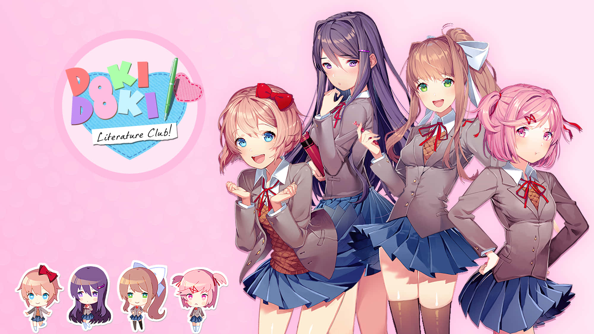 Hvid baggrund Ddlc piger med logo Wallpapers