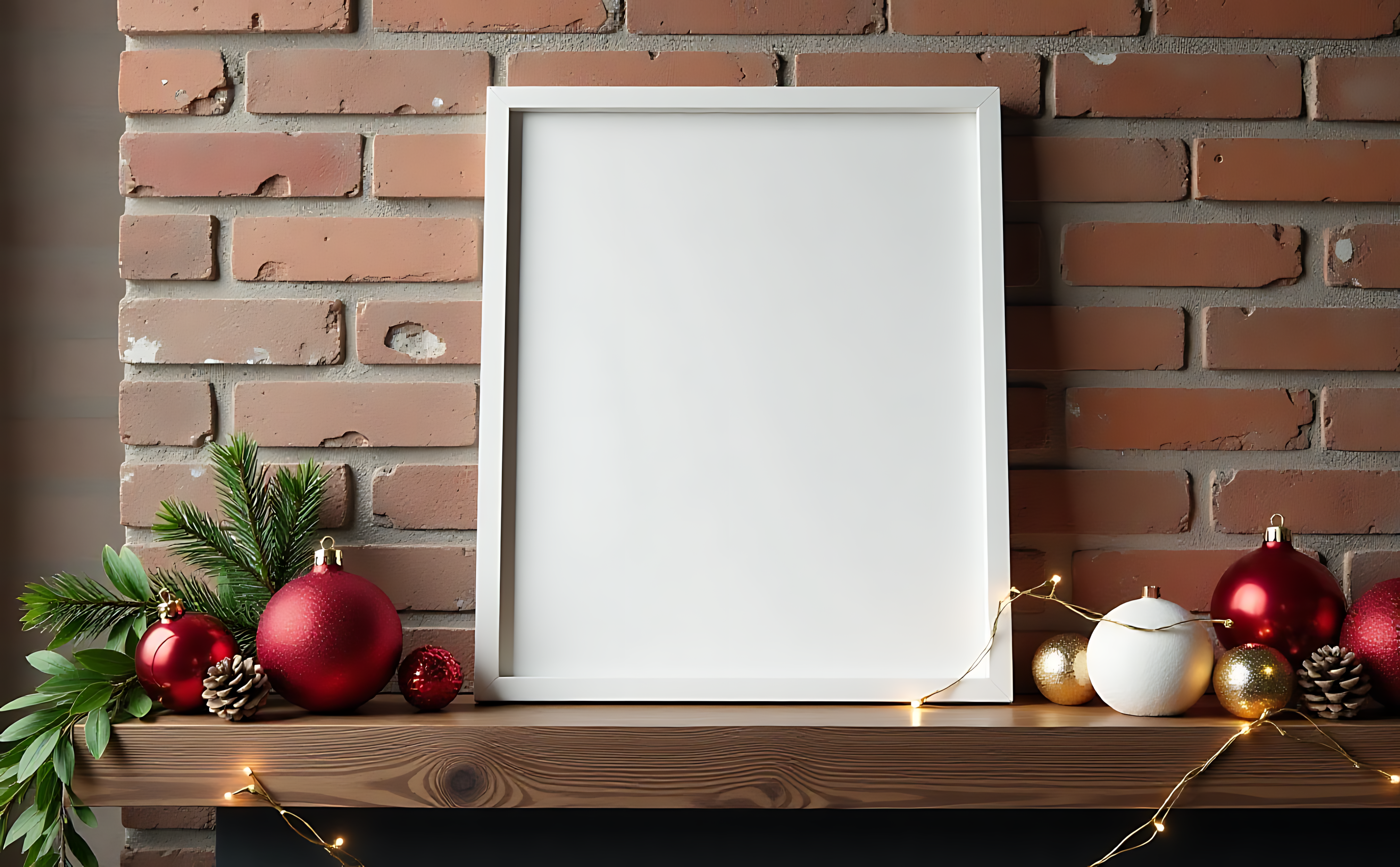 Hvid billedramme med festlige lys Wallpapers