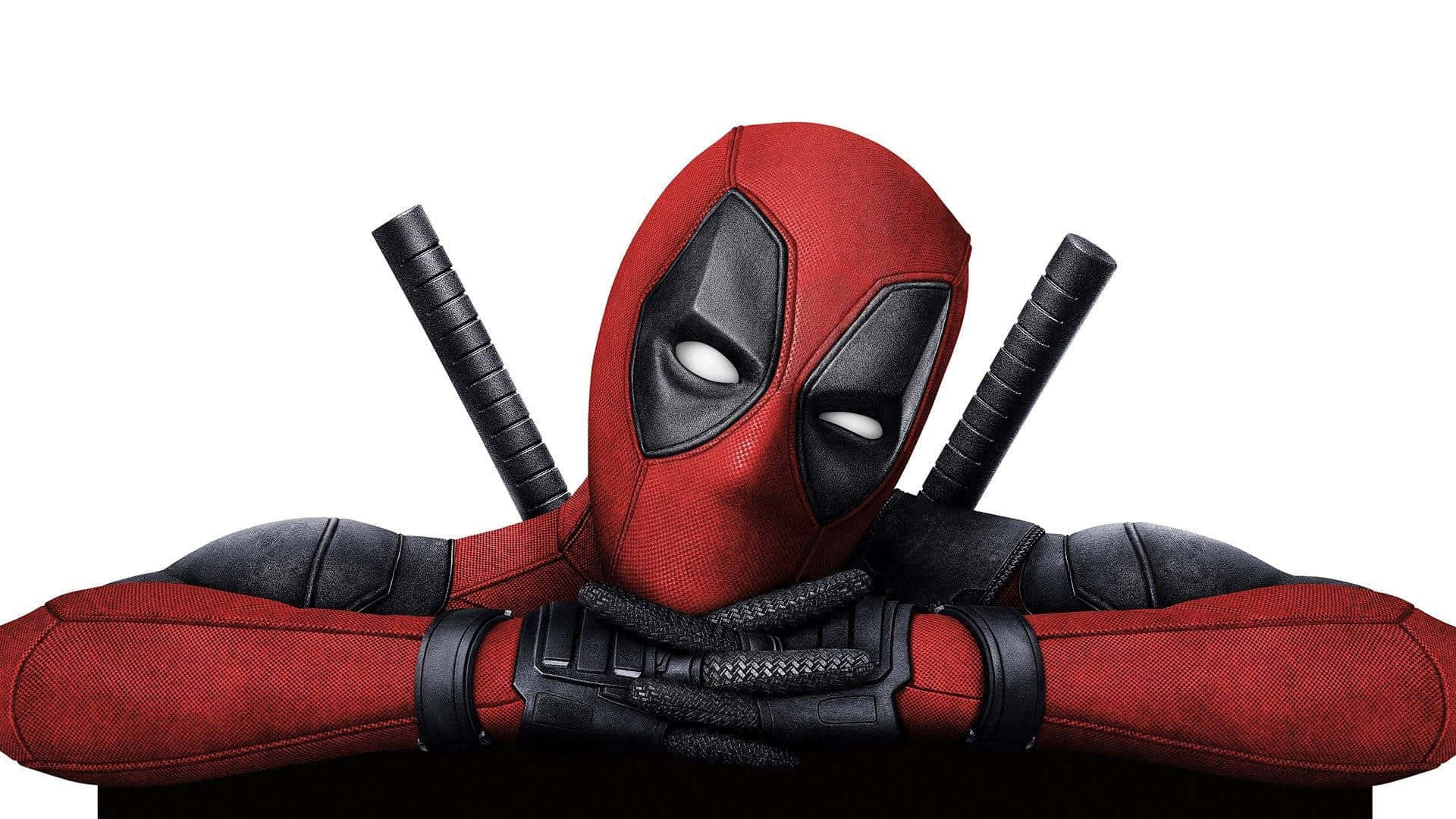 Hvid minimalistisk Deadpool-baggrund med løftet øjenbryn Wallpapers