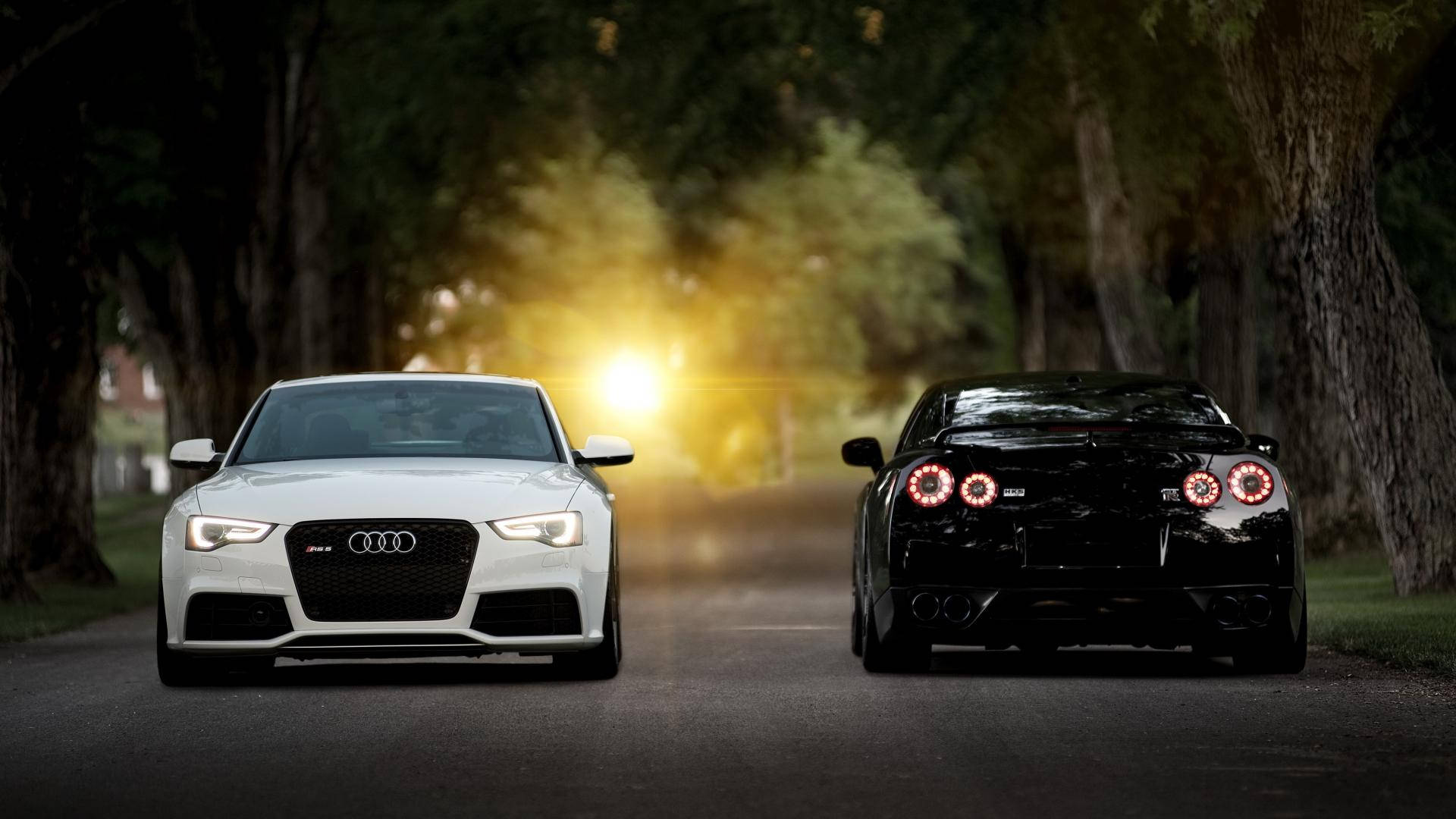 Hvid og sort Nissan GTR biler — Biler Wallpapers