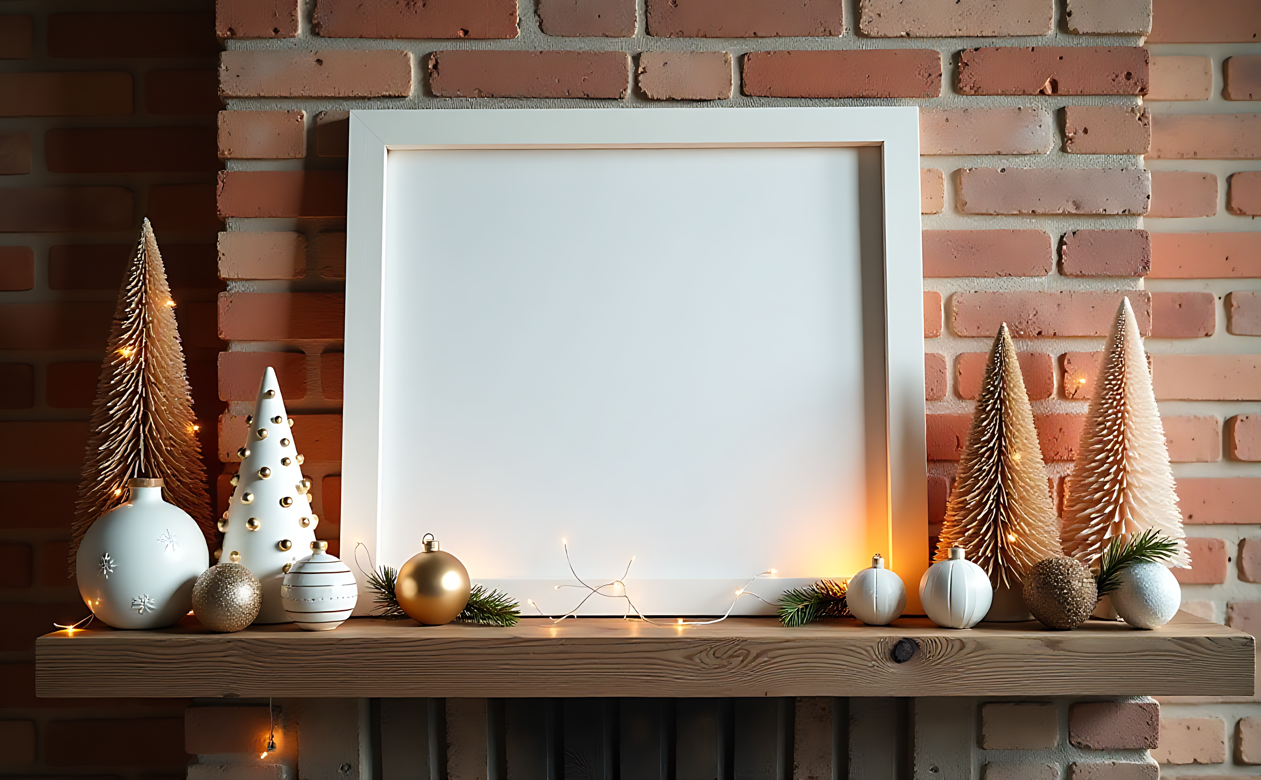 Hvid ramme med julepynt i kogleform Wallpapers