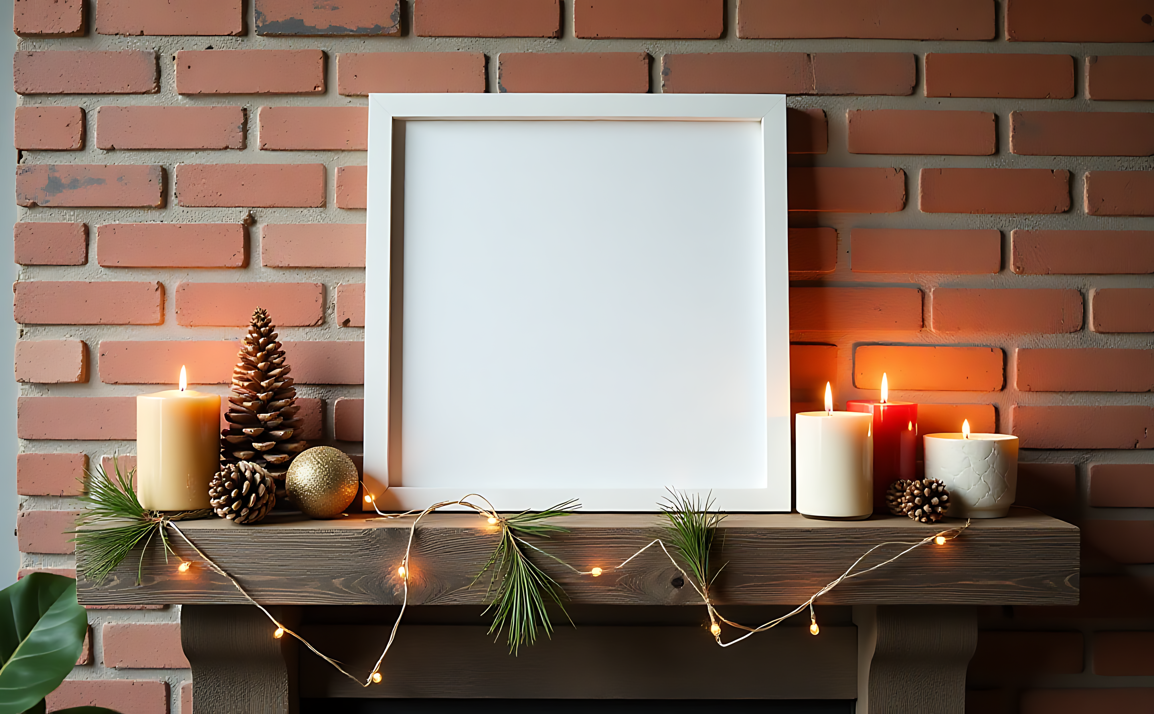 Hvid ramme med julepynt på hylde Wallpapers