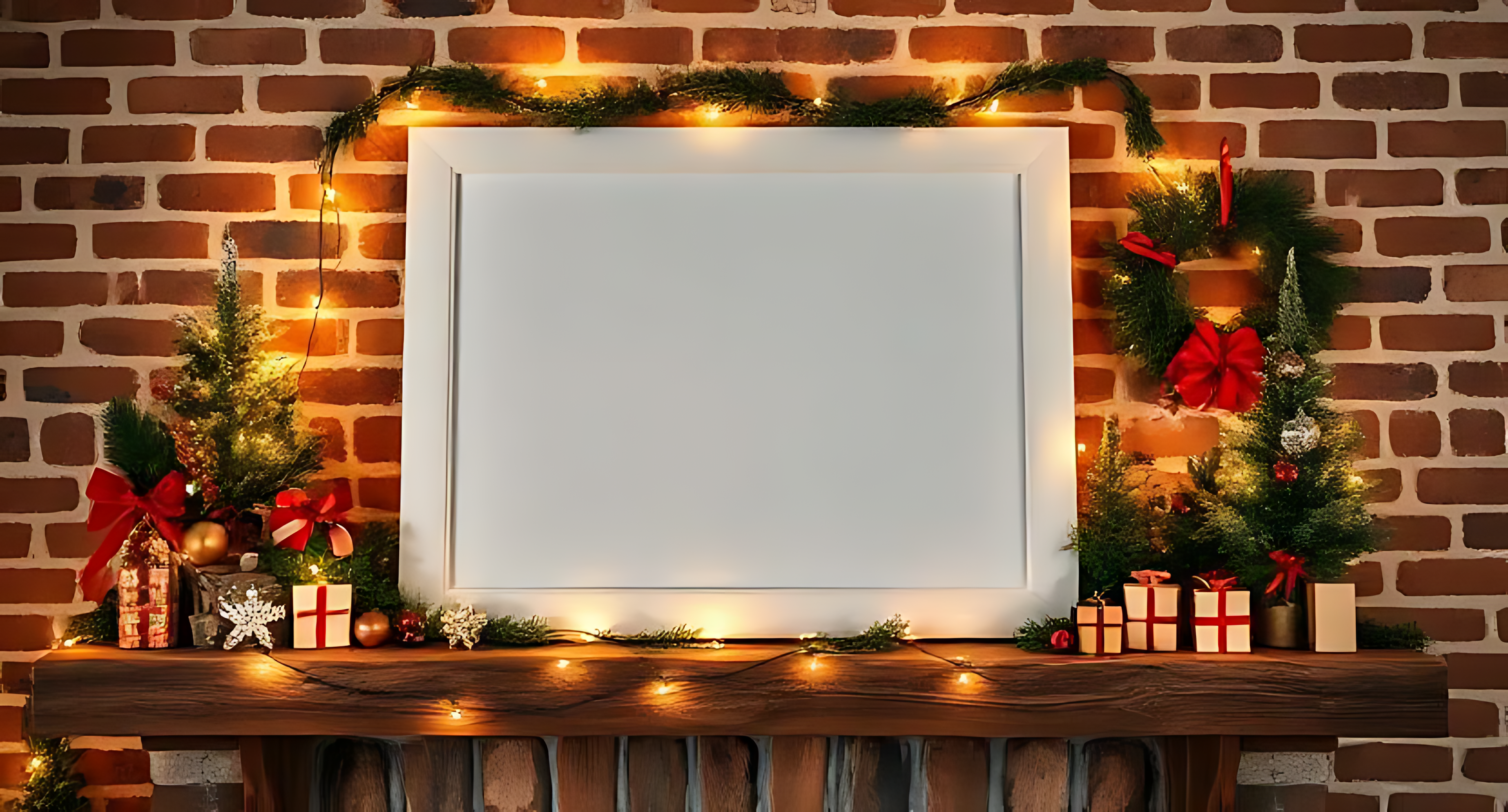 Hvid ramme med varm juledekoration Wallpapers