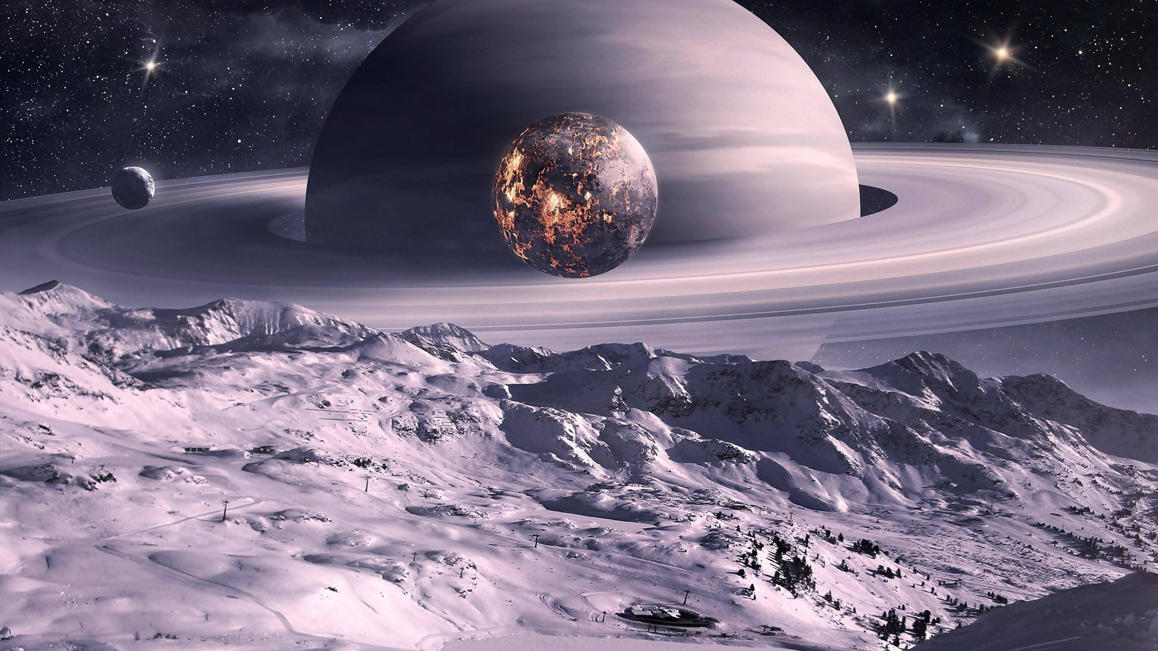 Hvid Saturn 4K Wallpapers