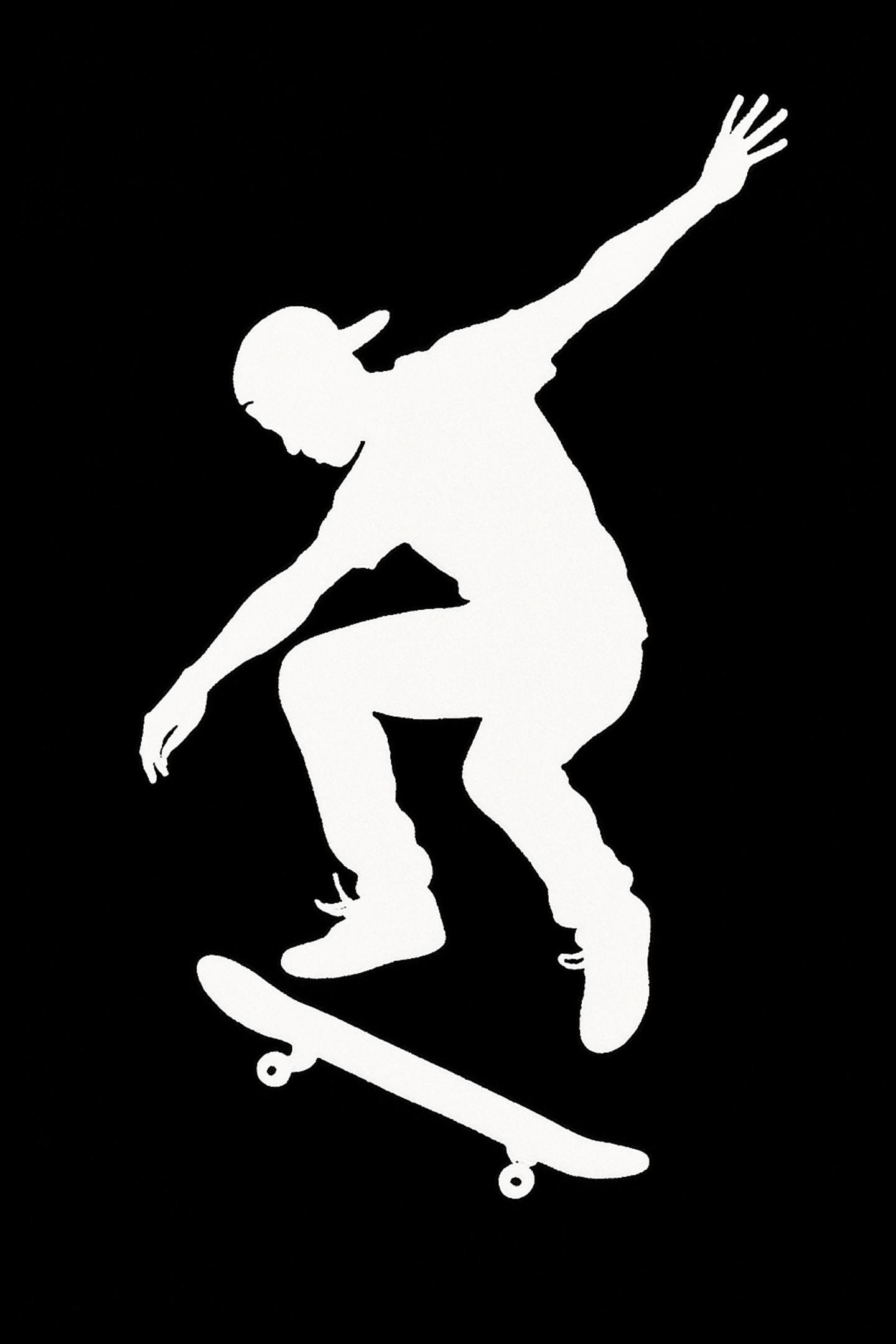 Hvid silhuet af en skateboarder, der laver tricks Wallpapers