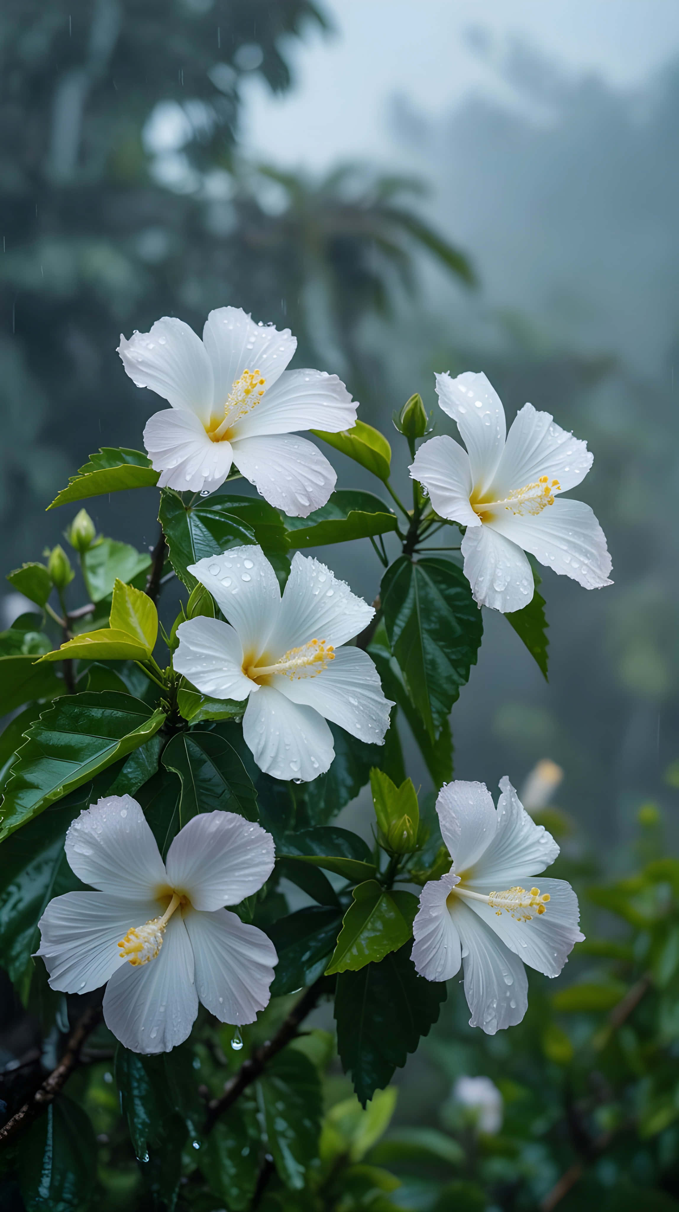 Hvide Hibiscusblomster i Blomst Wallpapers