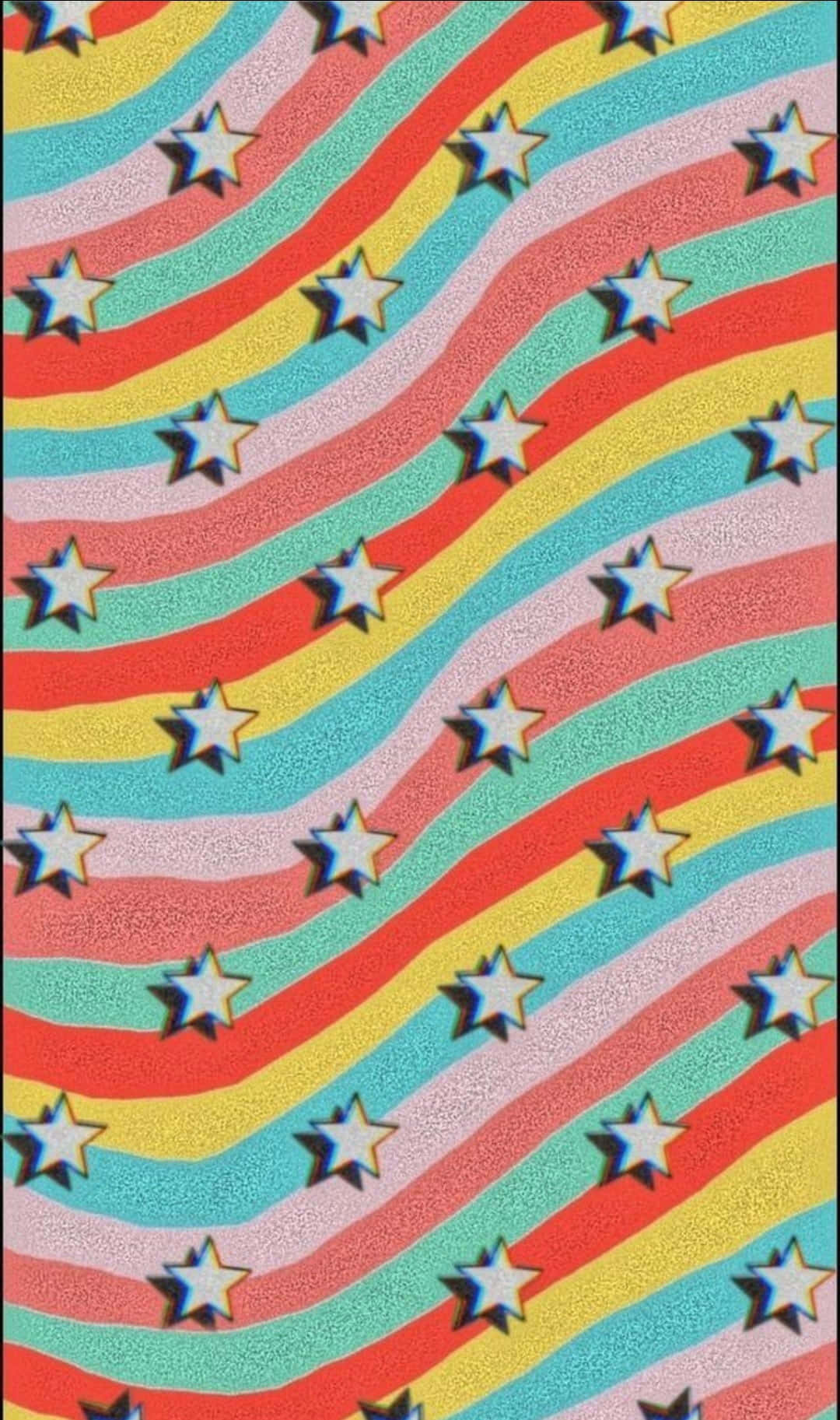 Hvide stjerner med æstetisk regnbue-mobil Wallpapers