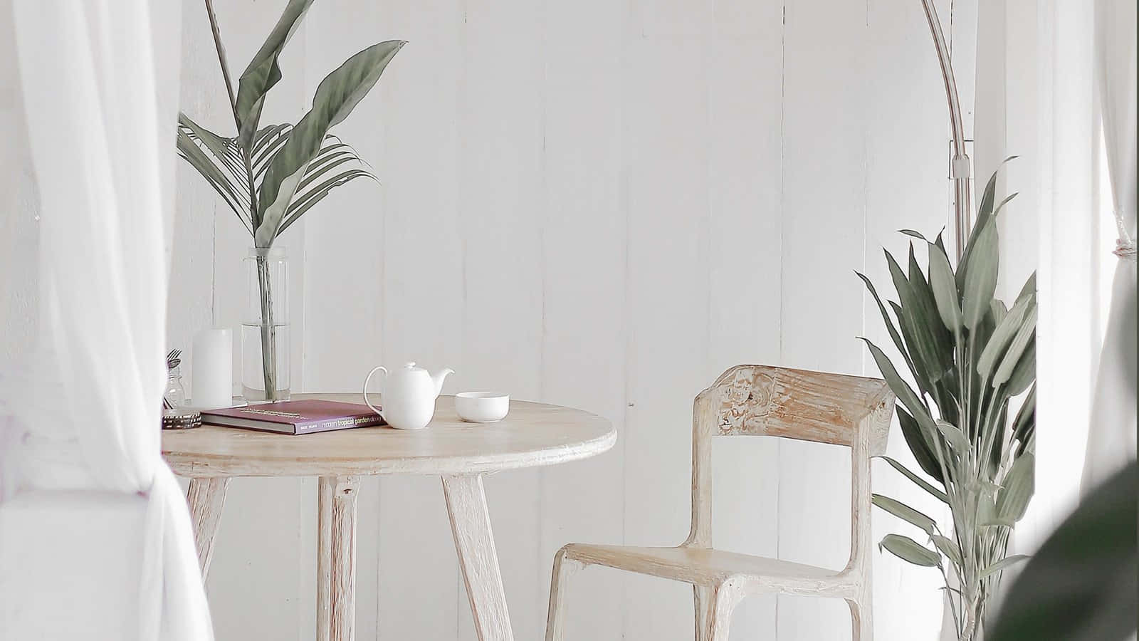 Hvidt bord med planter i baggrunden Wallpapers