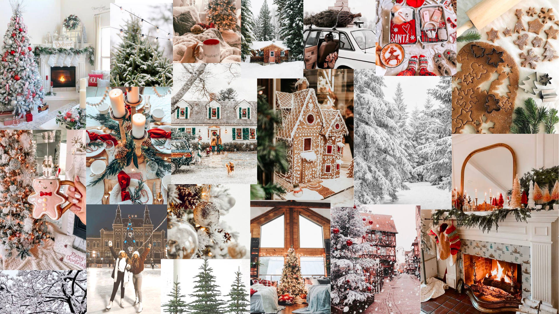 Hvidt julecollage-tema Wallpapers
