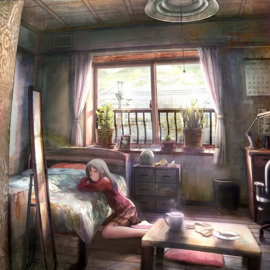 Hygg dig og slap af i dette farverige anime-inspirerede rum Wallpapers