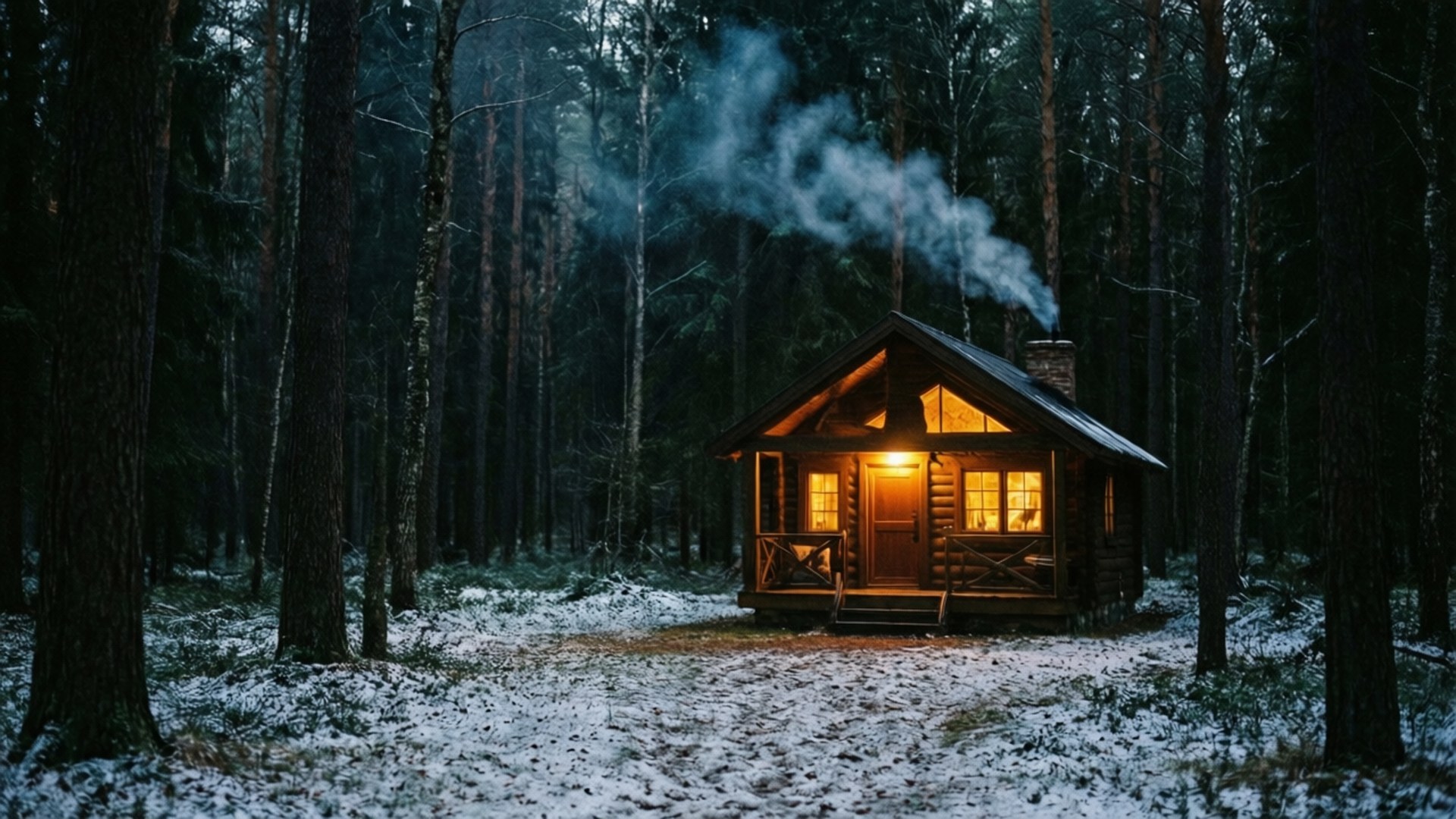 Hyggelig hytte i mørk skov Wallpapers