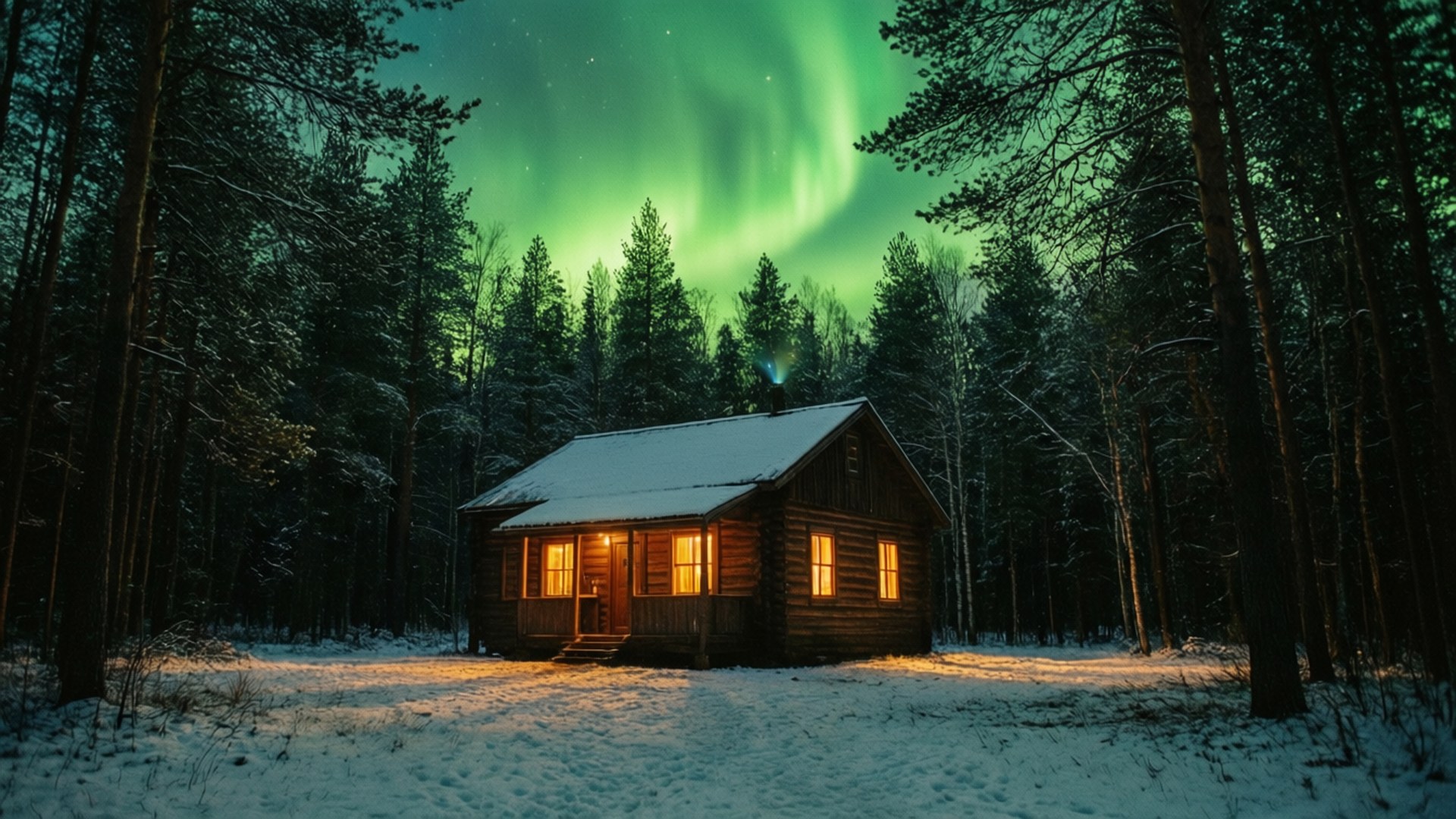 Hytte i grønt skær Wallpapers