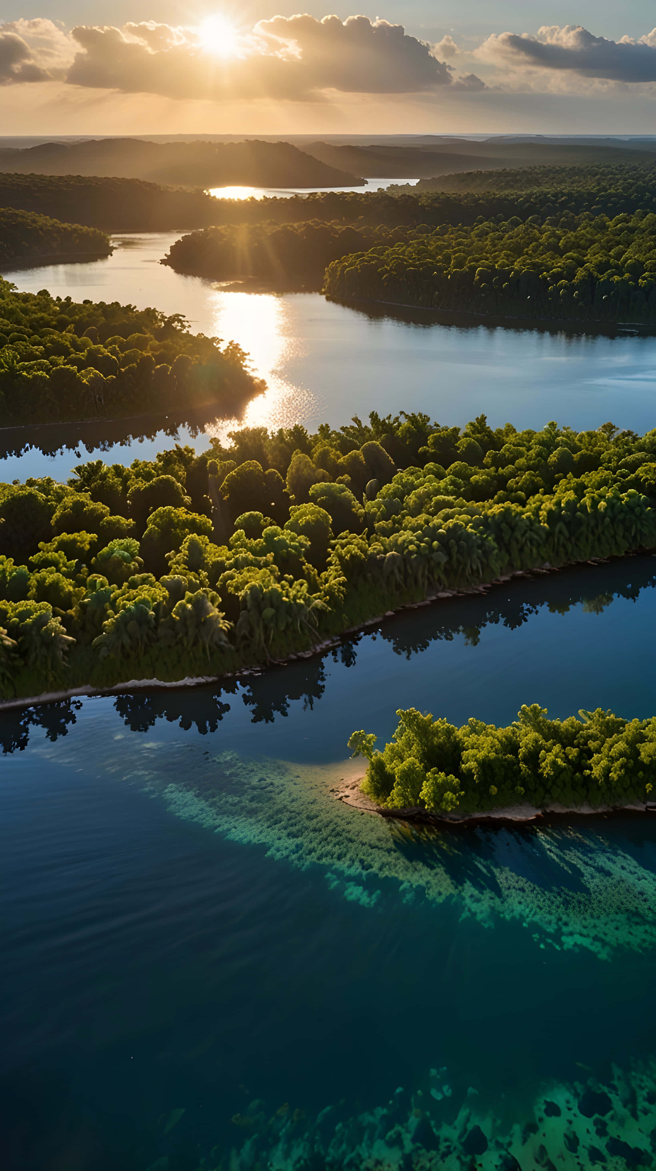 Idyllisk tropisk lagune med turkisblåt vand og palmer Wallpapers