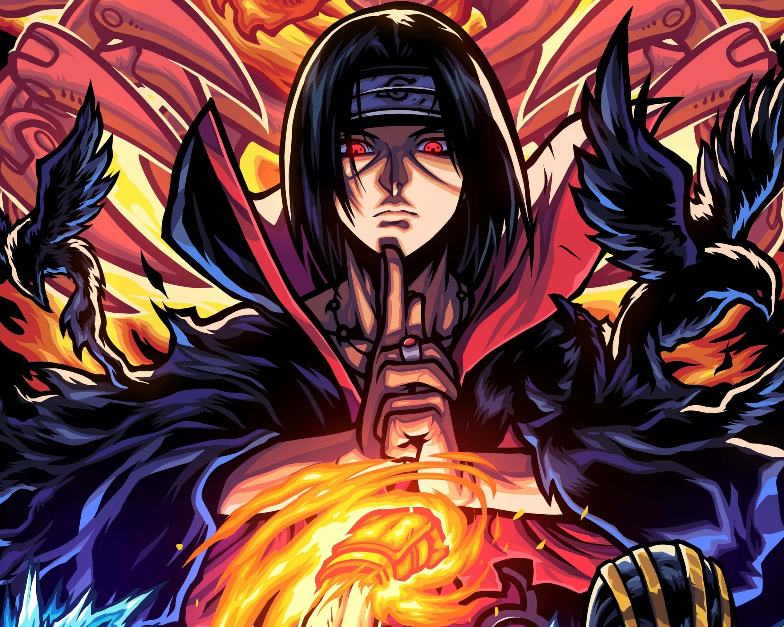 Ildfuld Itachi med krager Wallpapers