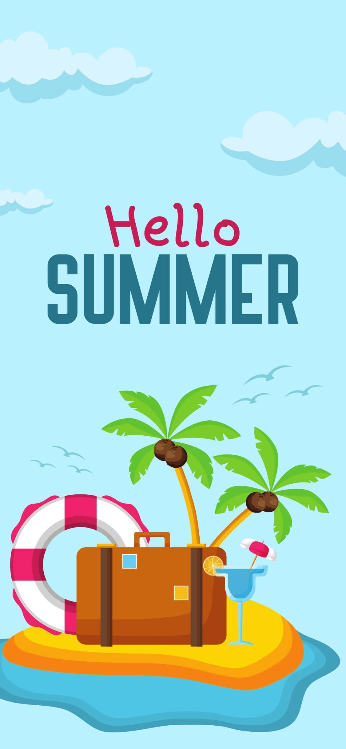 Flydende Ø Illustration iPhone X Sommerbaggrund Wallpapers