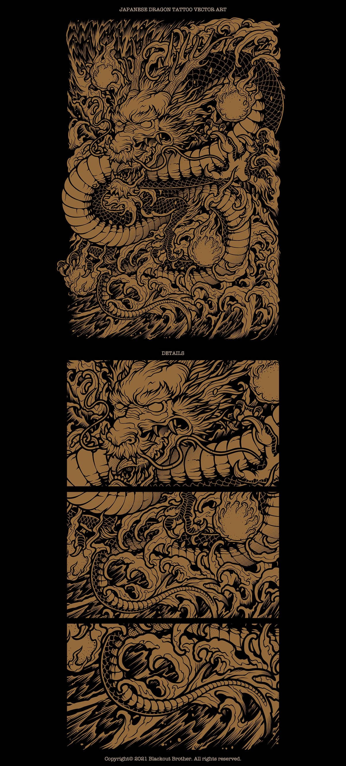 Imponerende Japansk Drage Tatovering Vektor Kunst Wallpapers