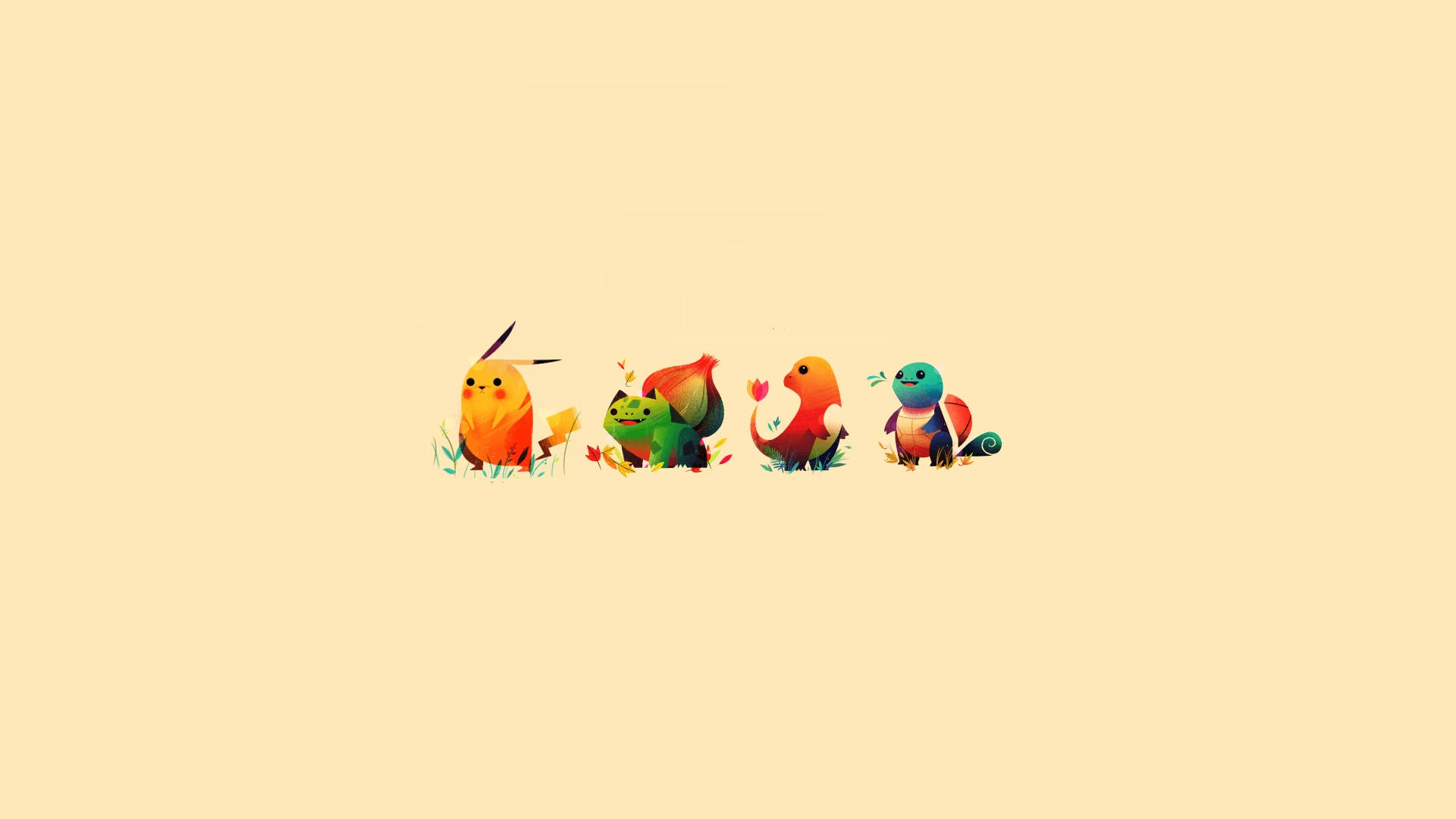 Indie æstetisk laptop baggrund med Pokemon Gen 1 startere Wallpapers