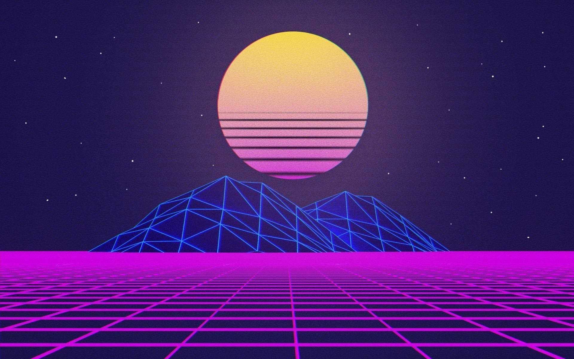 Indie æstetisk bærbar neon måne på bjerg Wallpapers