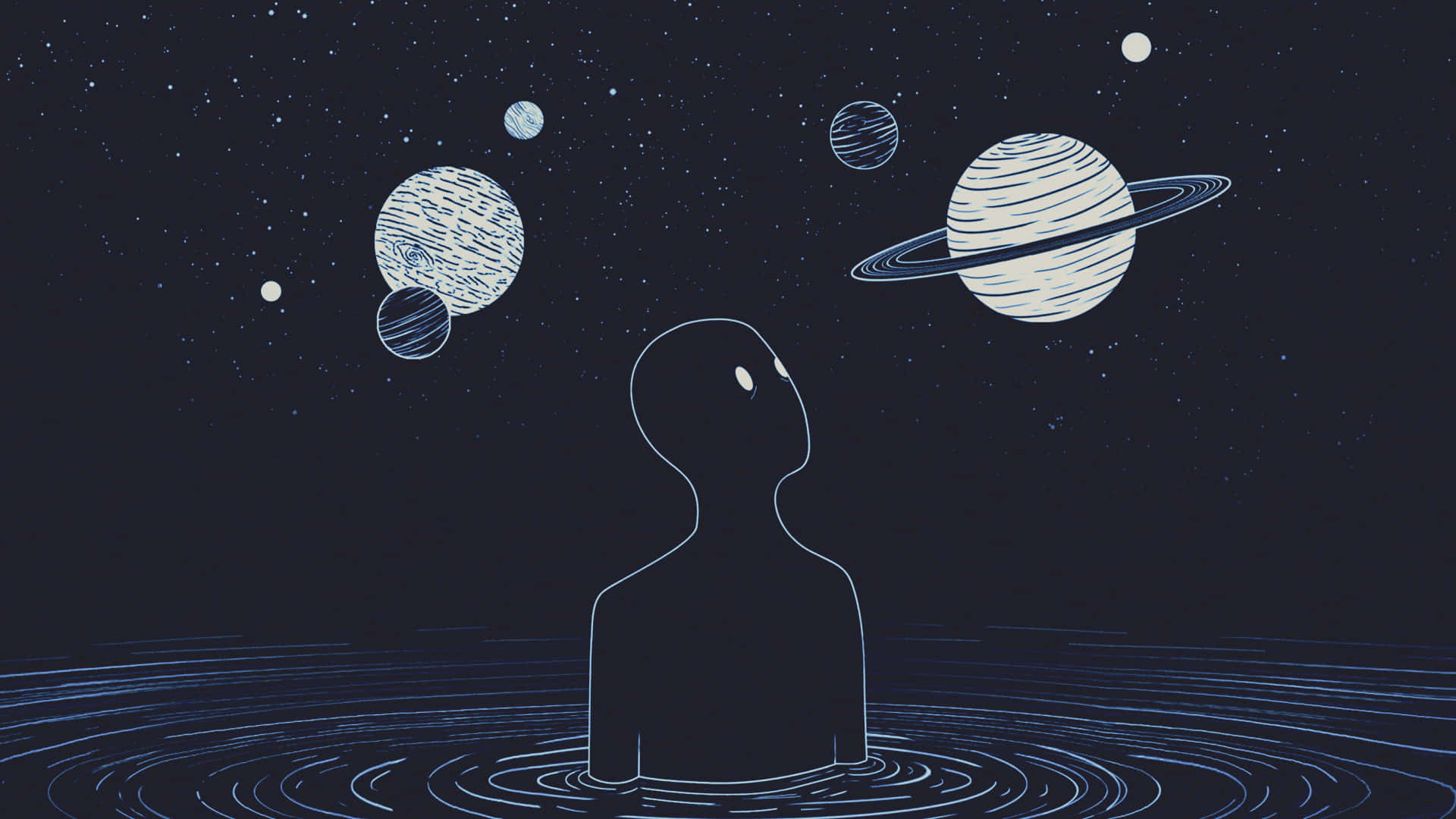 Indie æstetisk pc-mand, der kigger på planeter Wallpapers