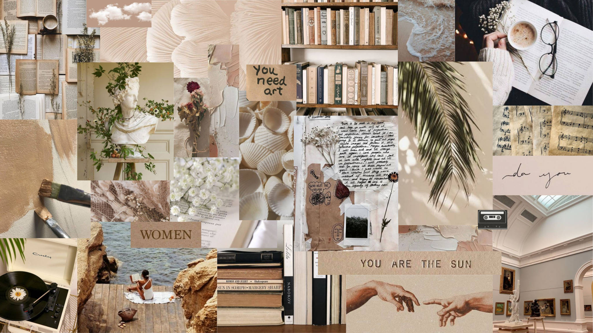 Inspirerende beige æstetisk laptop collage Wallpapers