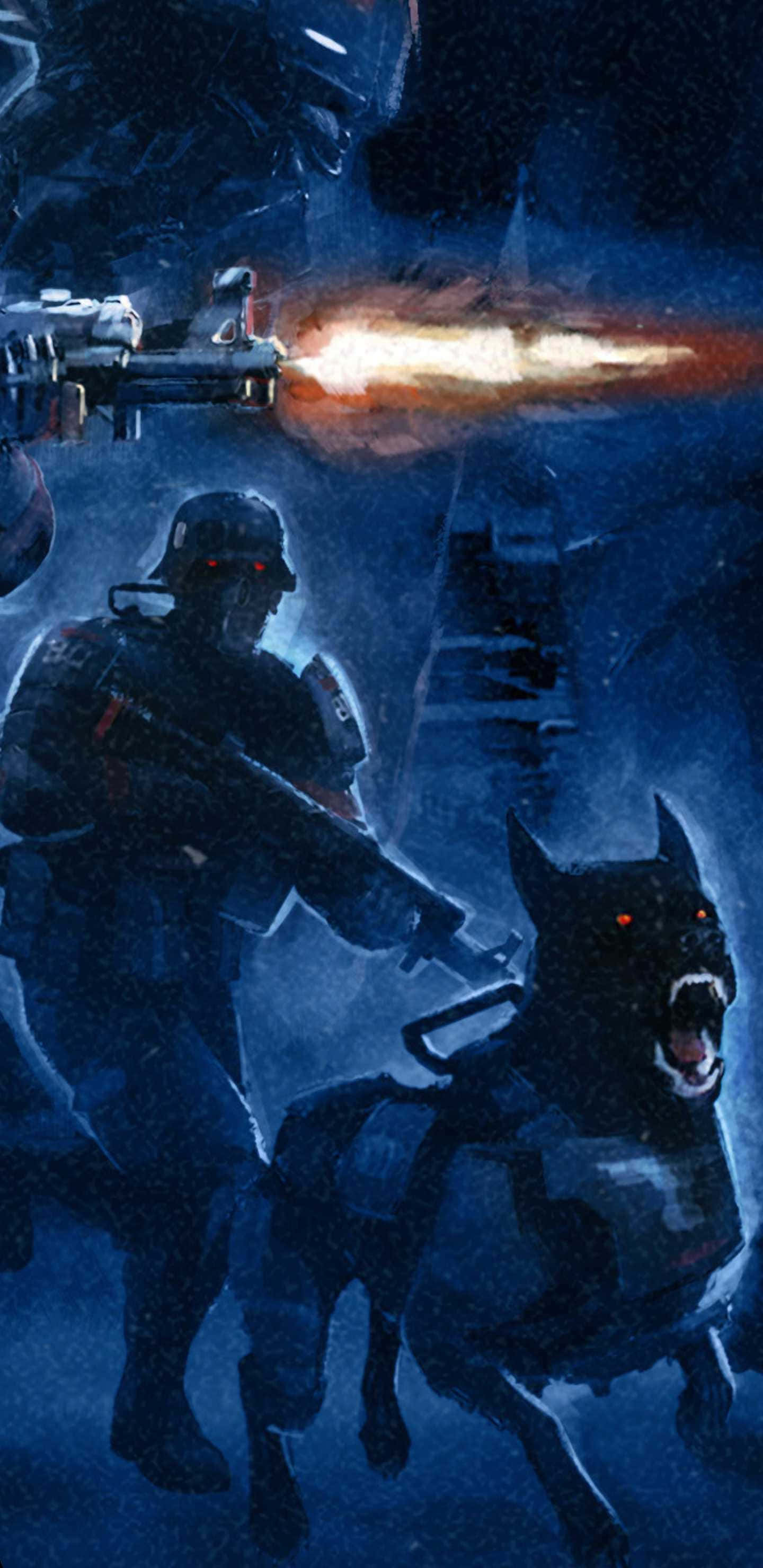 Intens Gaming-action på Pixel 3XL Wolfenstein II Baggrund Wallpapers