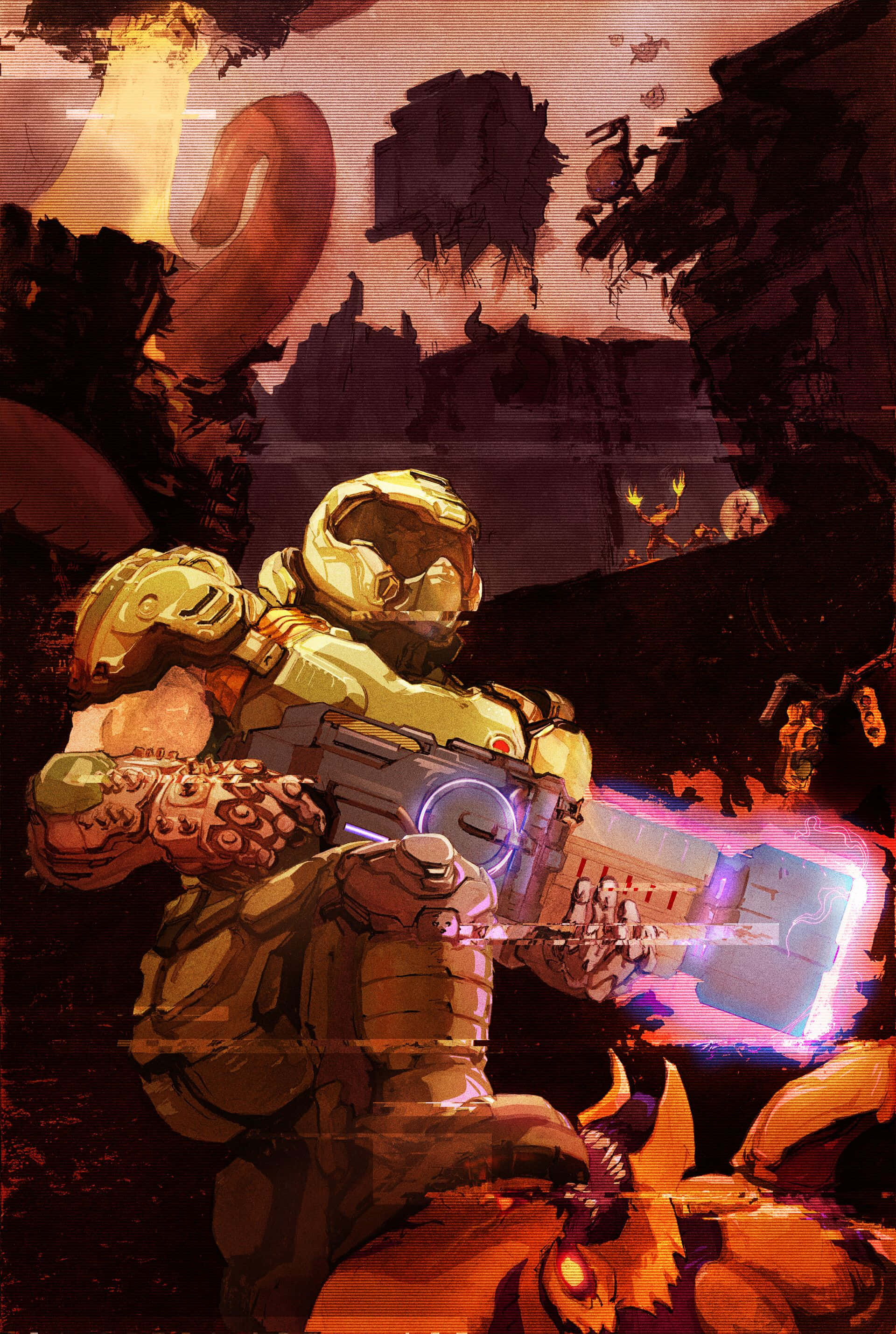 Intens kampscene i DOOM-universet Wallpapers