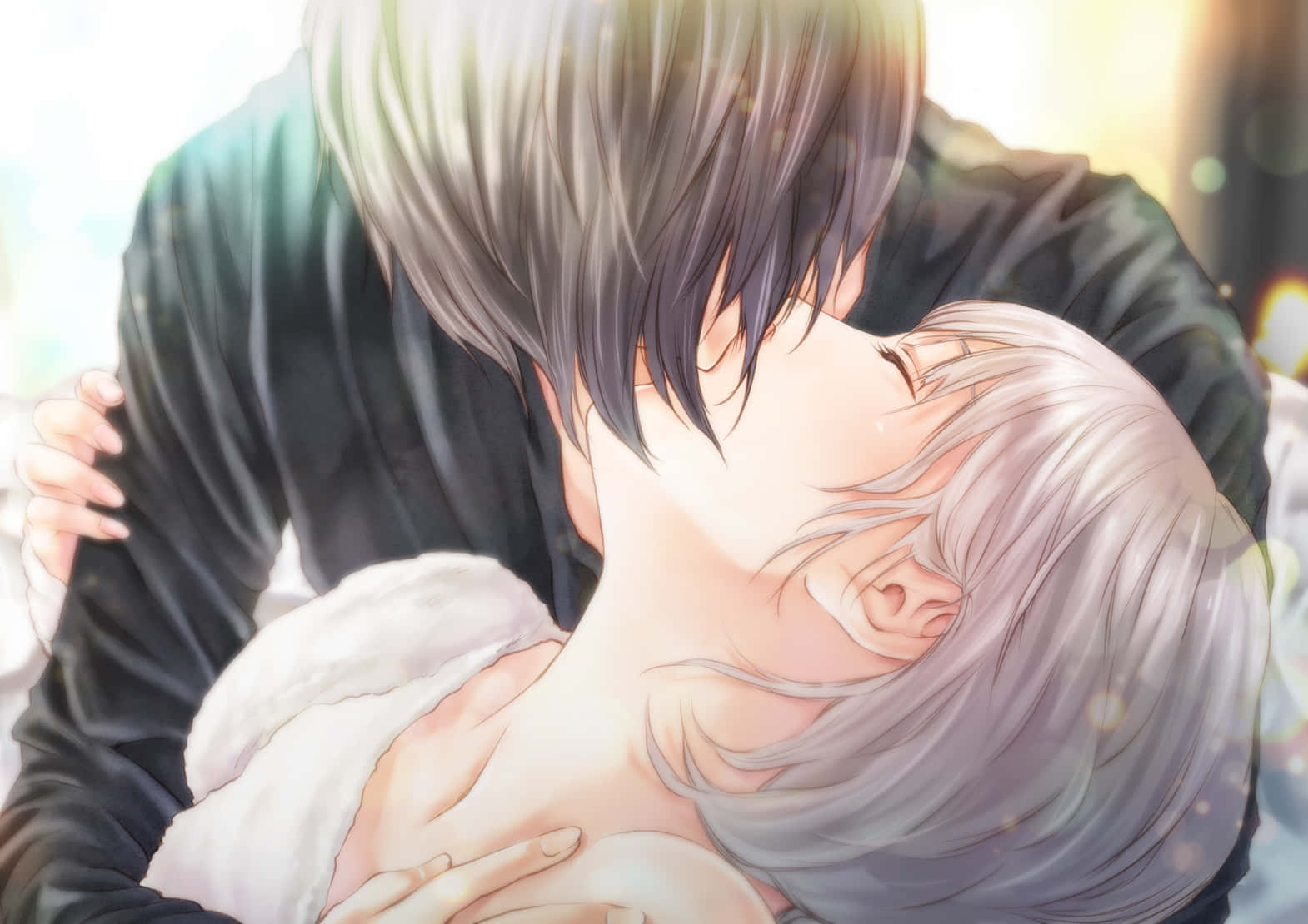 Intimt romantisk anime-par kysser Wallpapers