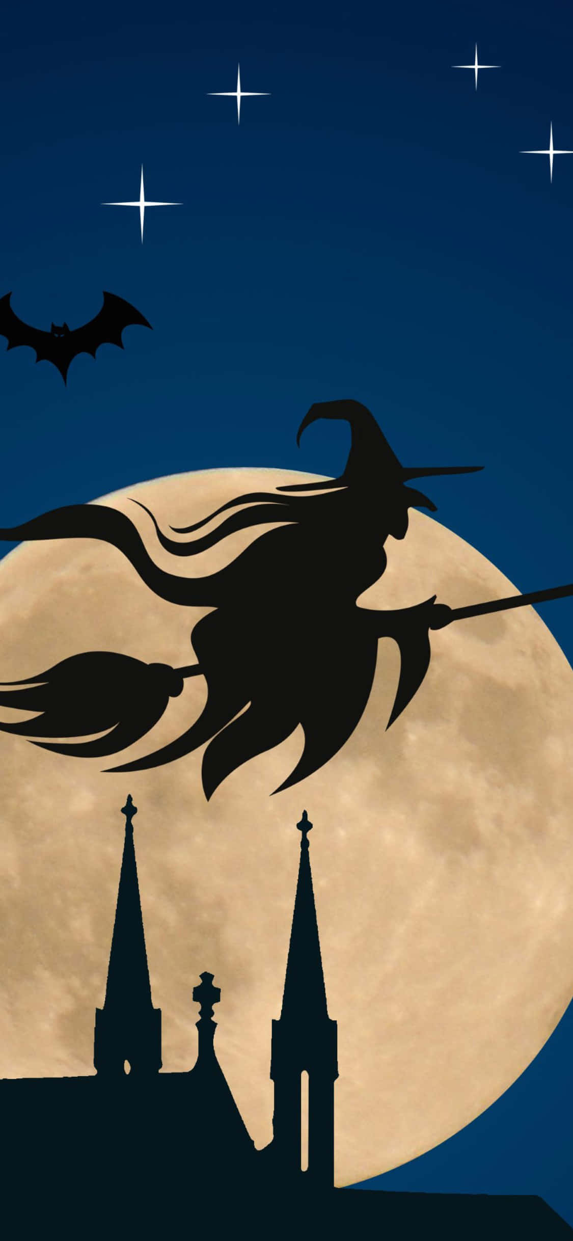 iPhone Halloween Baggrund Flyvende Heks I Natten Wallpapers