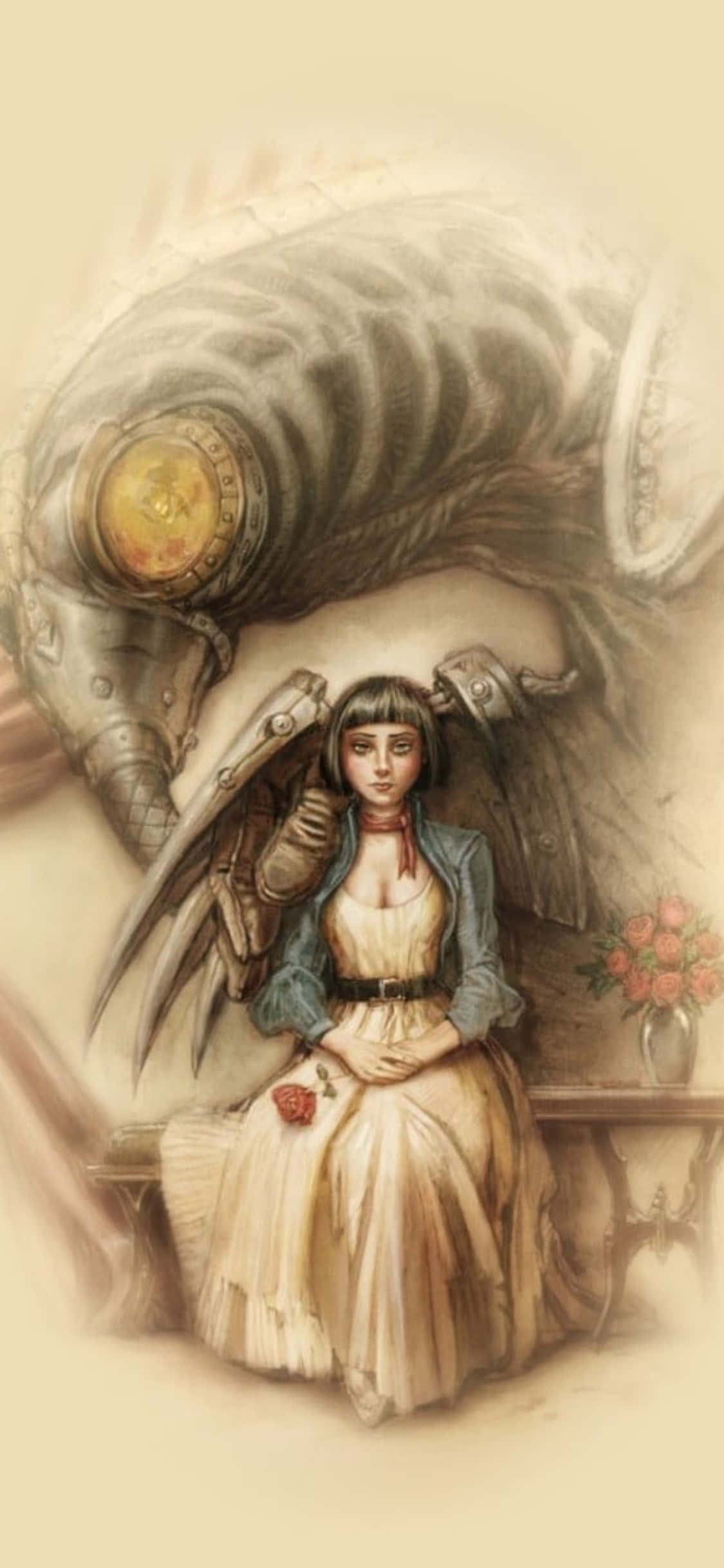 iPhone X Bioshock Infinite Baggrund Fanart Tegning Af Songbird Wallpapers