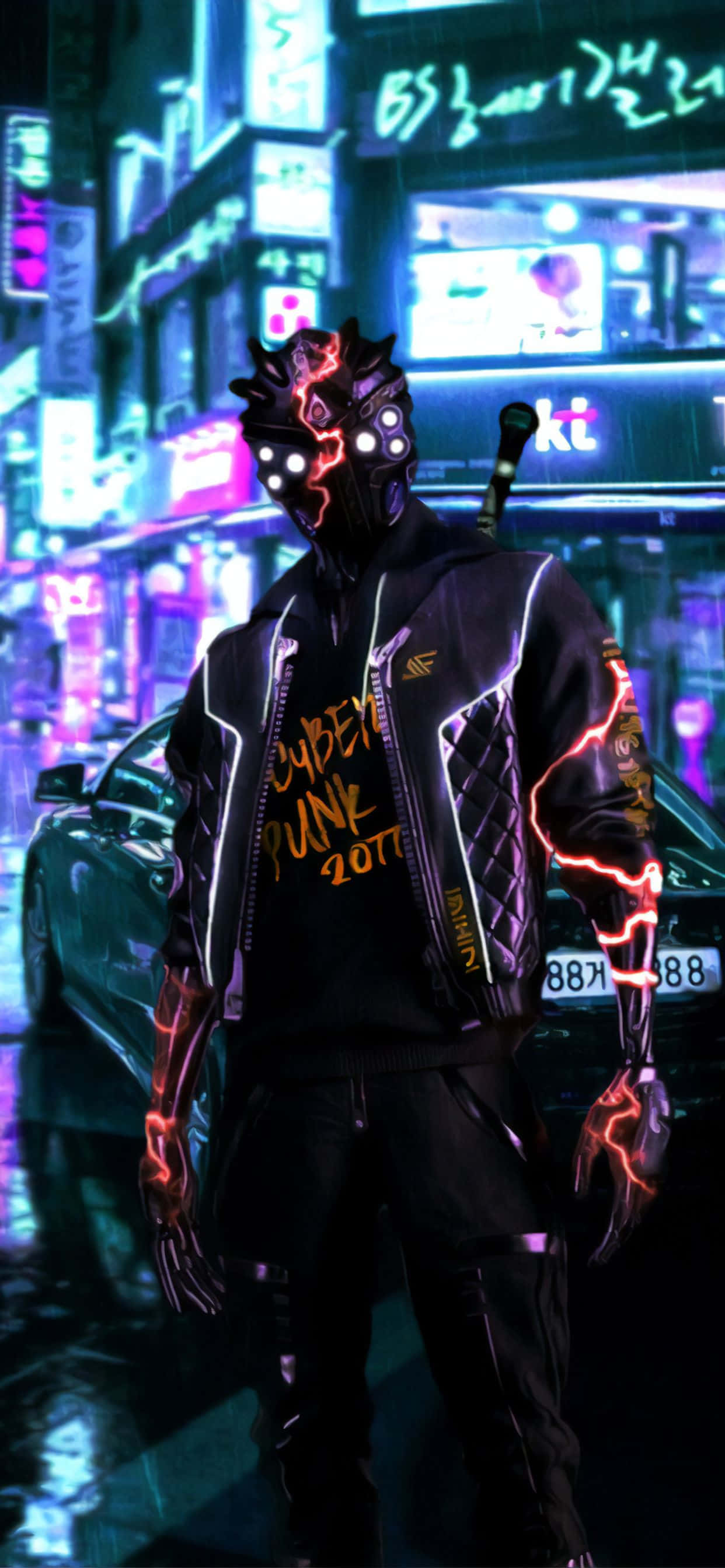 iPhone X Cyberpunk 2077 Baggrund Sort Cyborg-karakter Wallpapers