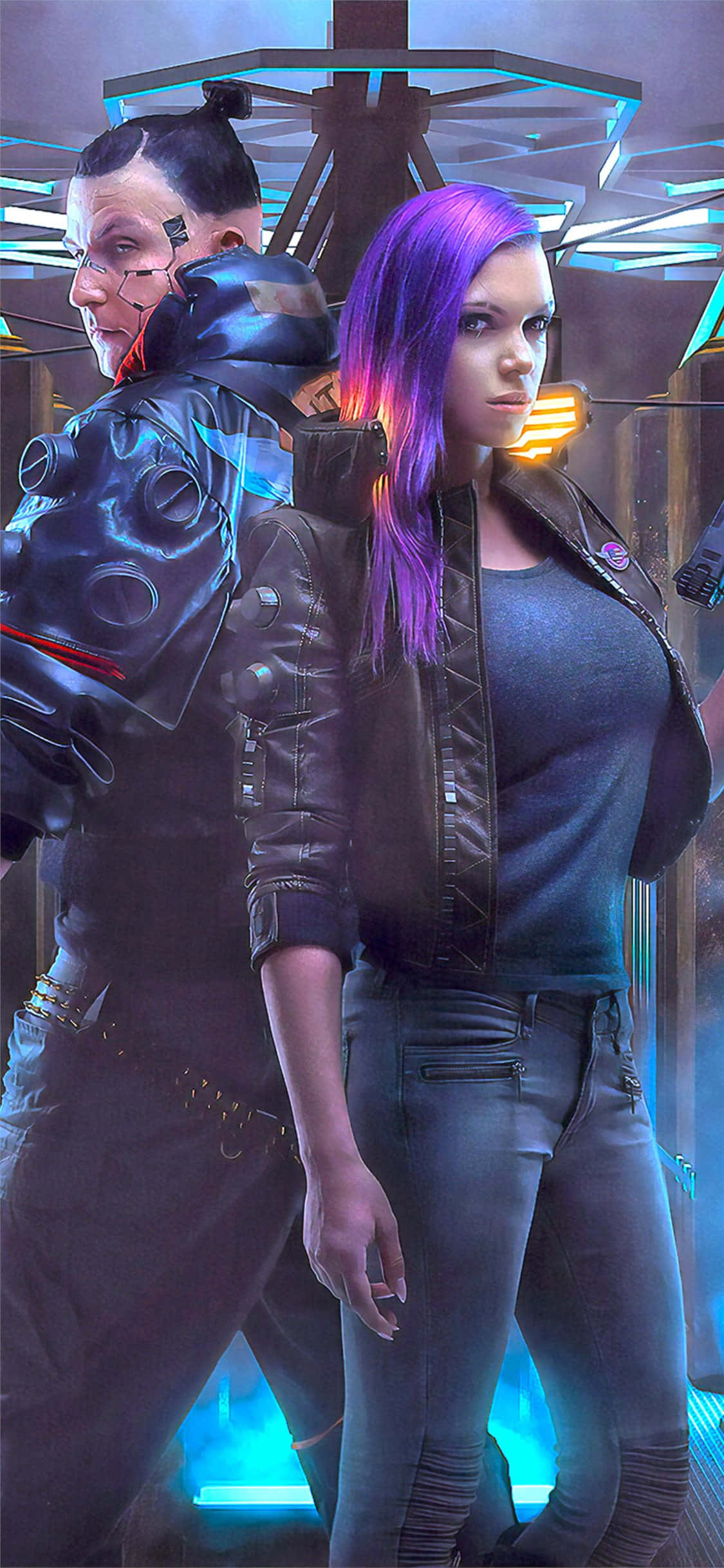 iPhone X Cyberpunk 2077 baggrund mand og kvinde karakter Wallpapers