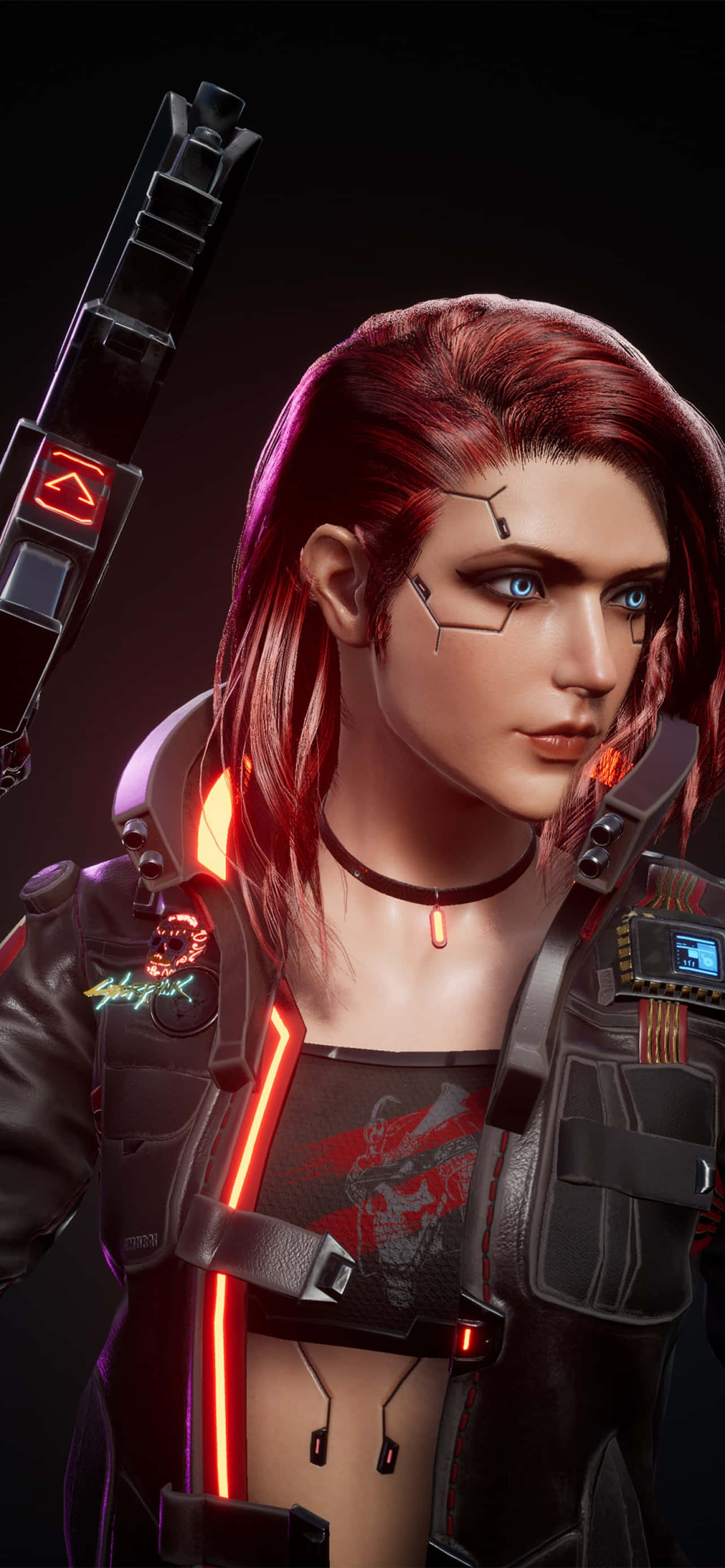 iPhone X Cyberpunk 2077 baggrund med brugerdefineret karakter med rødt hår Wallpapers