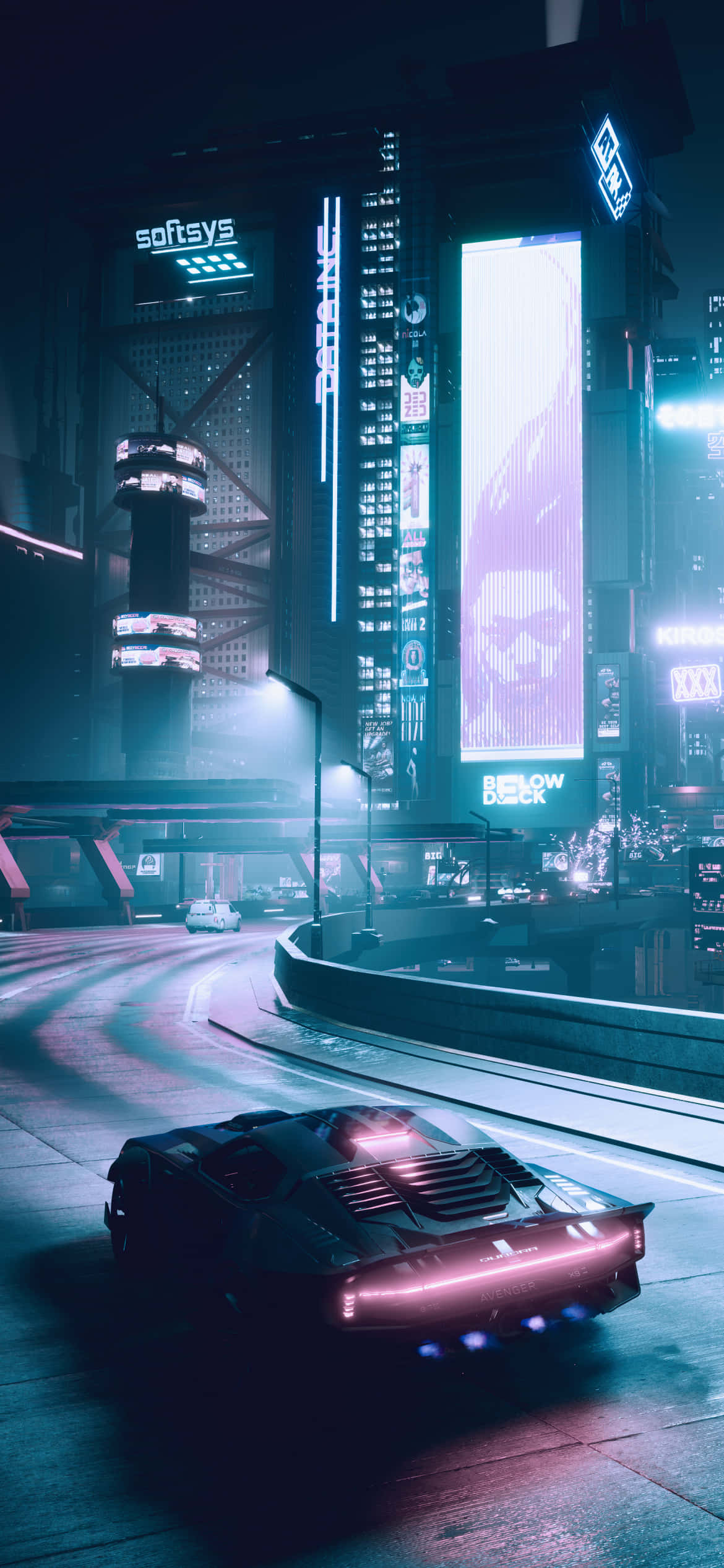 iPhone X Cyberpunk 2077 baggrund bil kørende rundt Wallpapers