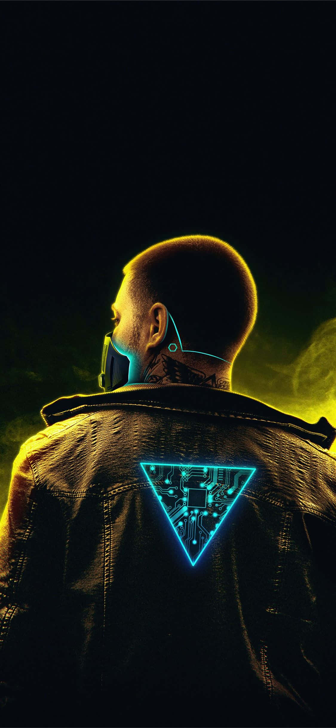 iPhone X Cyberpunk 2077 Baggrund Cyborg Mand Trekant Lys Wallpapers