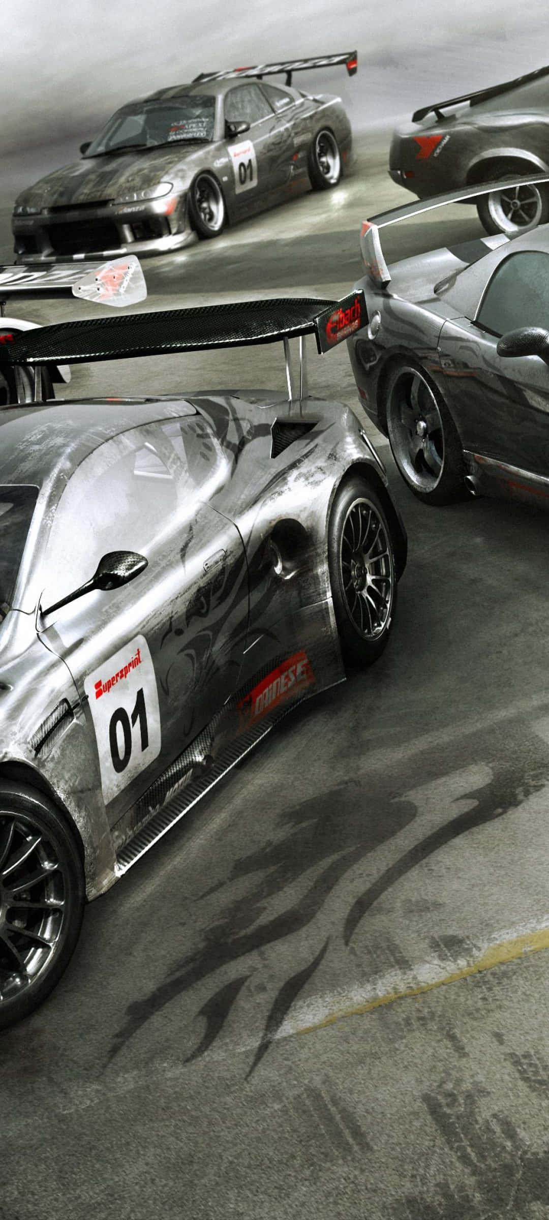 iPhone X Grid Autosport Baggrund Drivende Røg Wallpapers