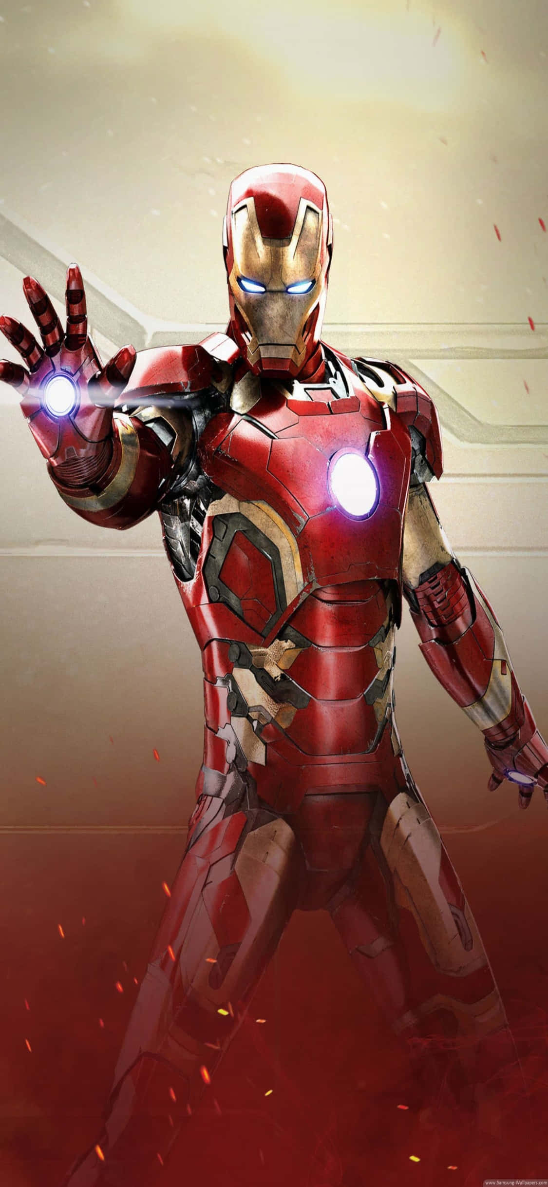 iPhone X Iron Man baggrund Iron Man poserer med lyse håndflader Wallpapers
