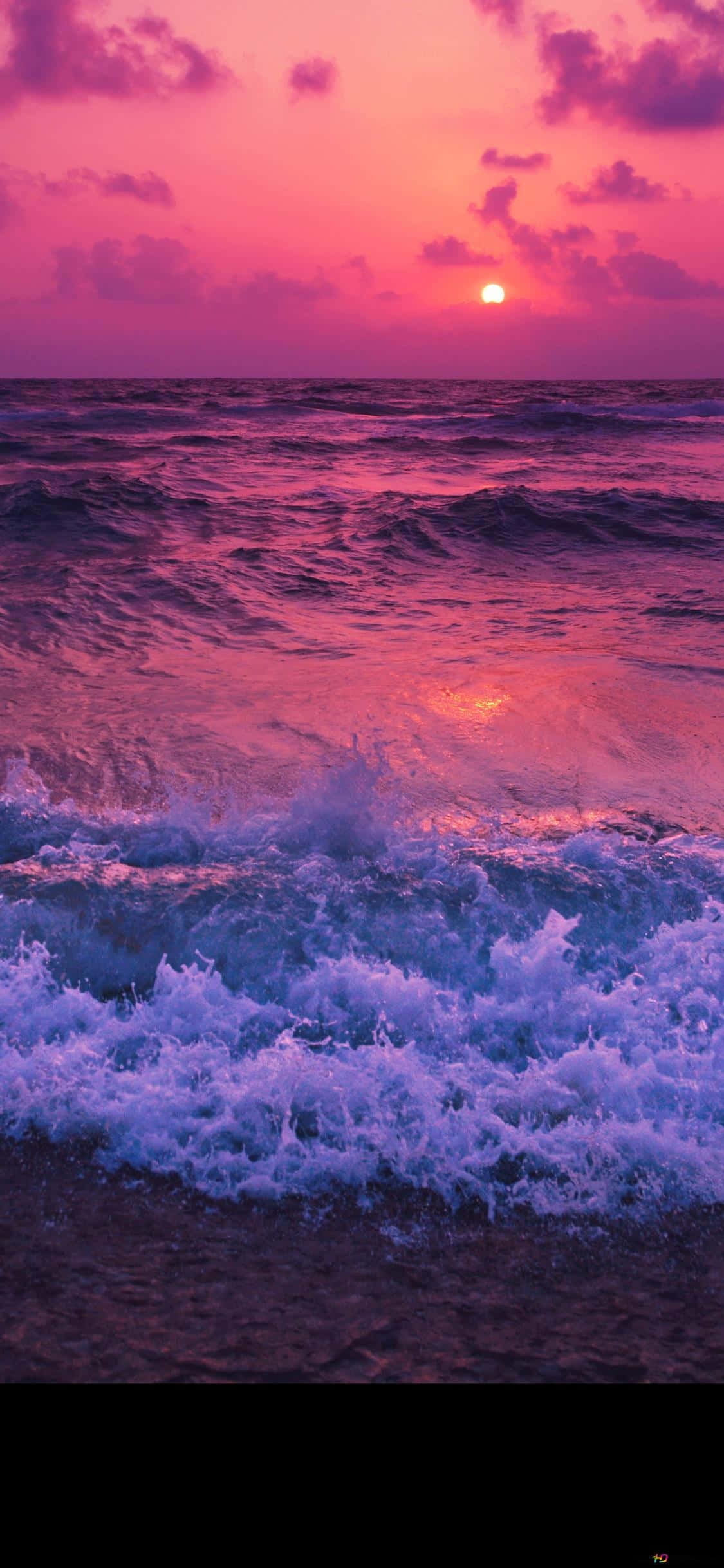iPhone X Malibu Baggrund Rød Solnedgang & Bølge Wallpapers