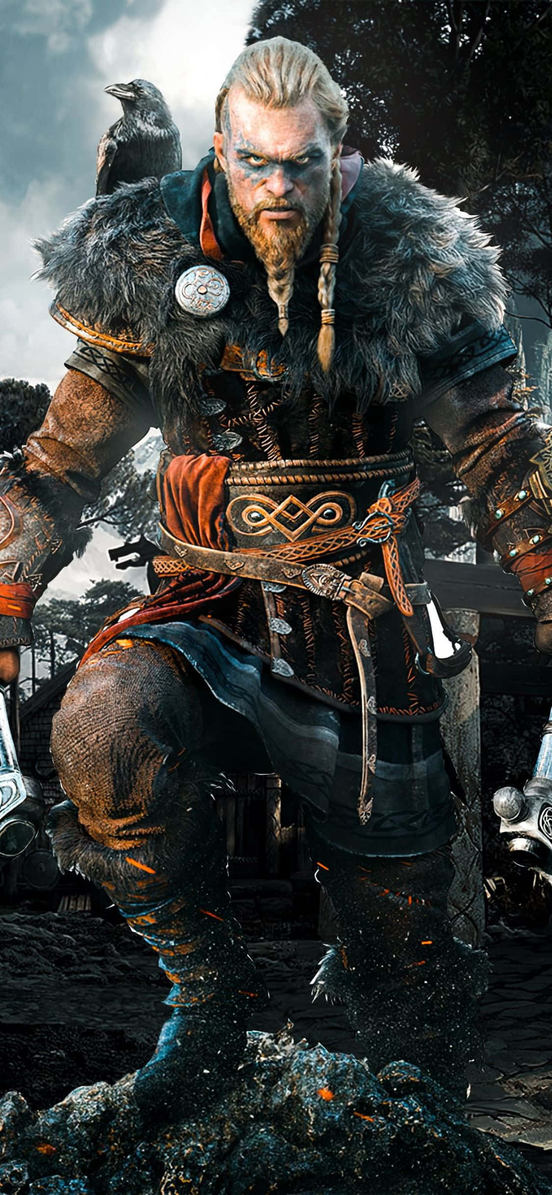 iPhone Xs Assassin's Creed Valhalla Eivor stiger op af havet baggrund Wallpapers