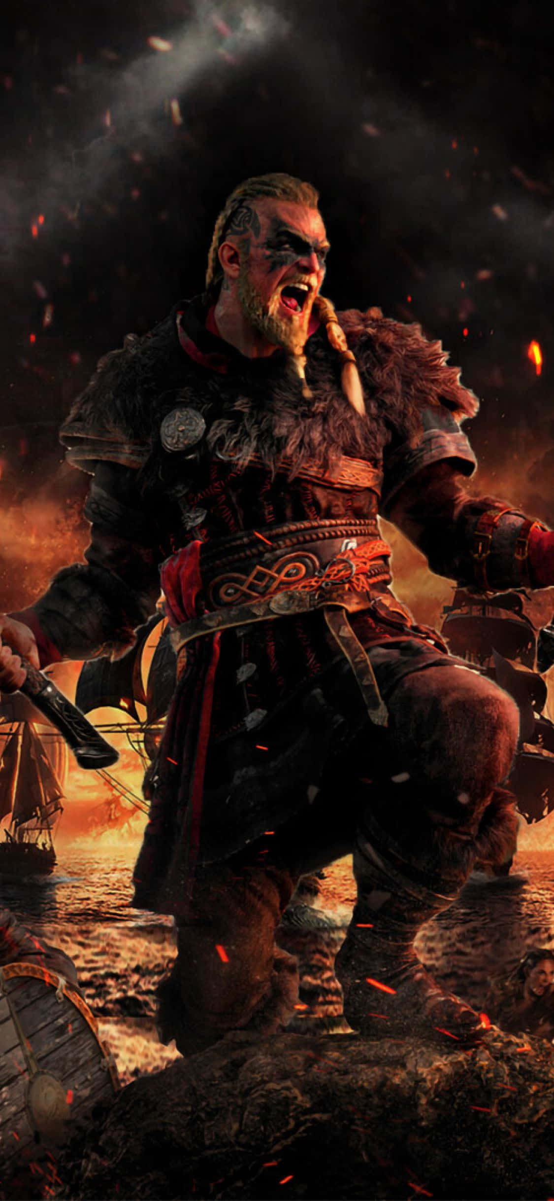 iPhone Xs Assassin's Creed Valhalla Eivor Råbende Baggrund Wallpapers