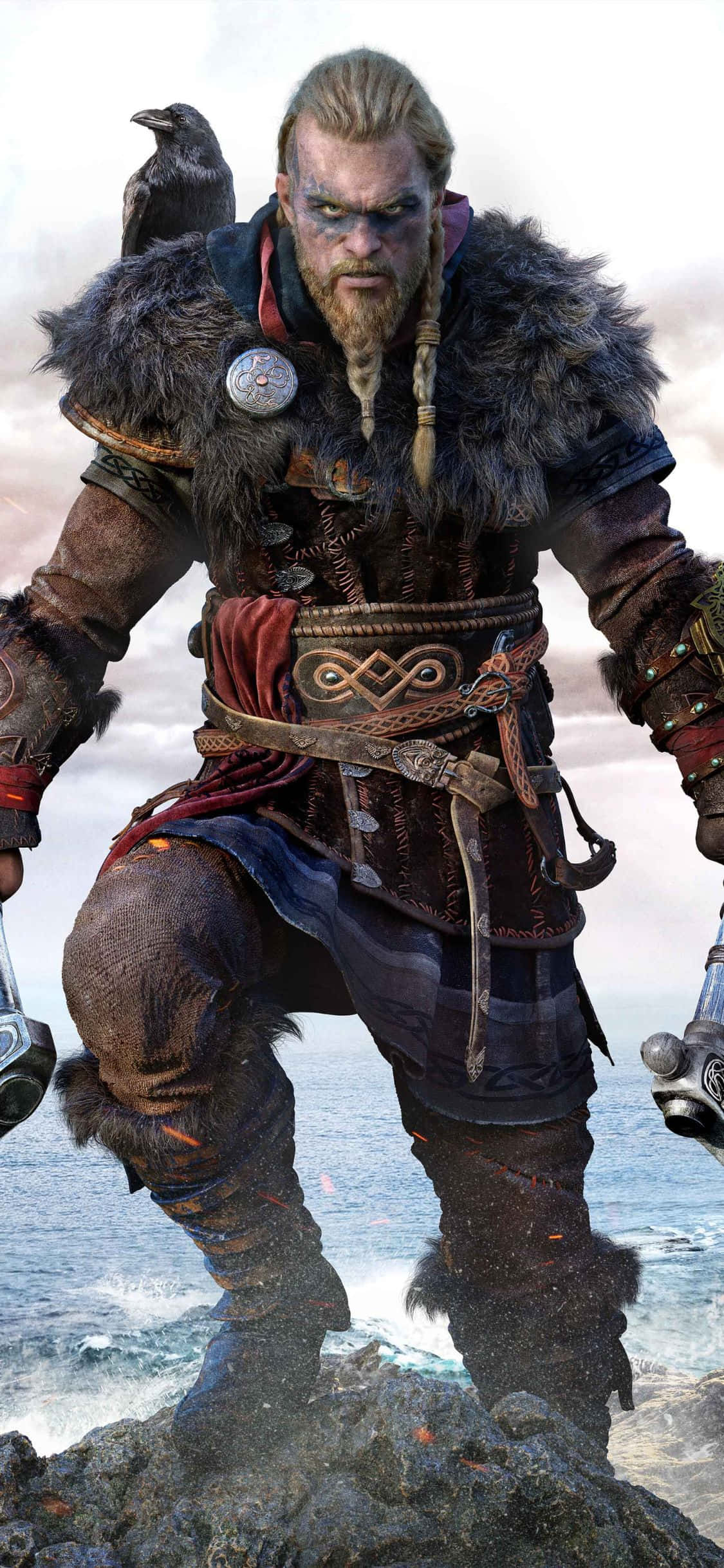 iPhone Xs Assassin's Creed Valhalla Eivor På Toppen Af En Bakke Baggrund Wallpapers