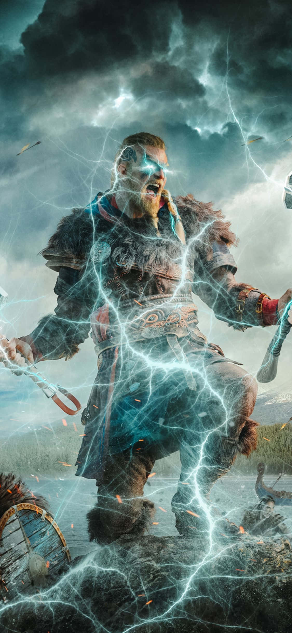 iPhone Xs Assassin's Creed Valhalla Eivor Lyneffekt Baggrund Wallpapers