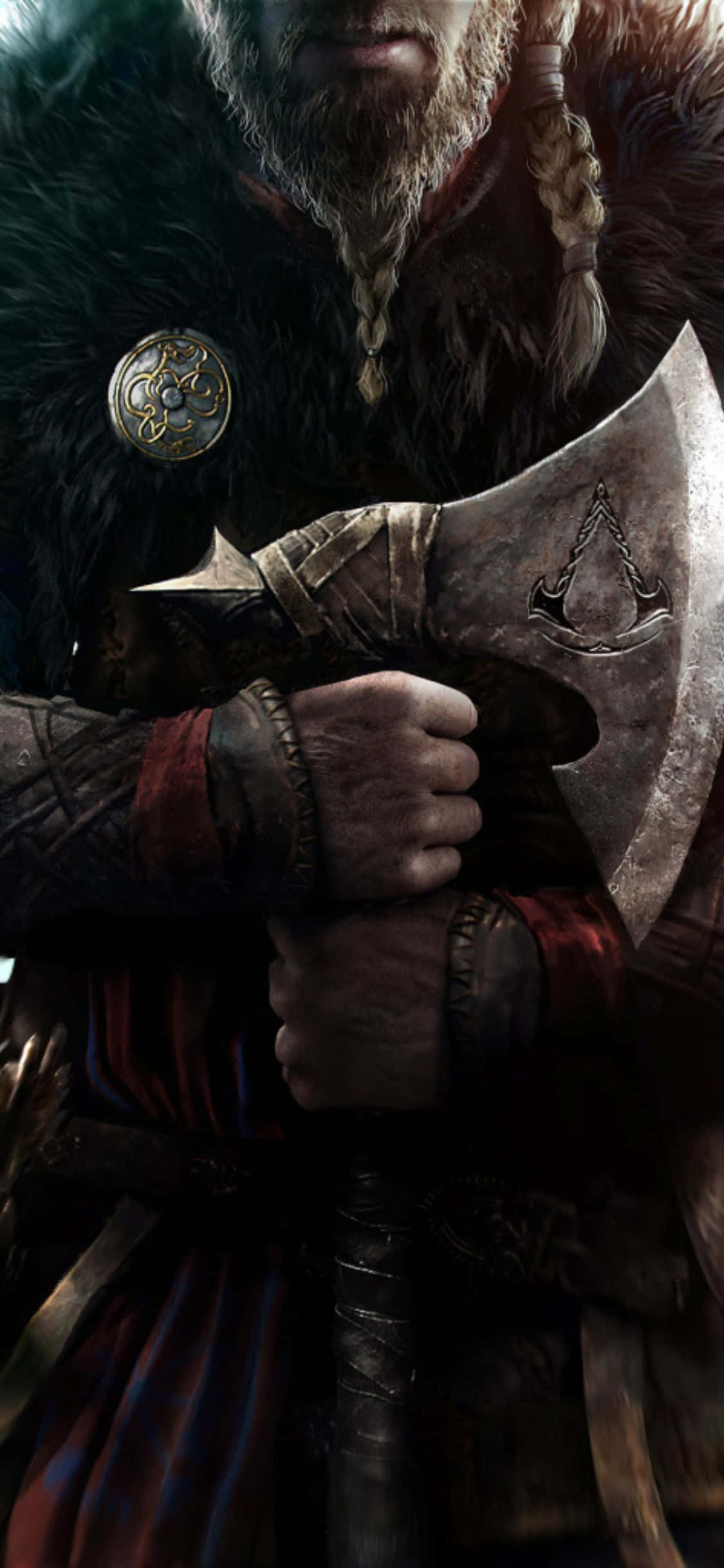 iPhone Xs Assassin's Creed Valhalla Vikingekriger Med Økse Baggrund Wallpapers