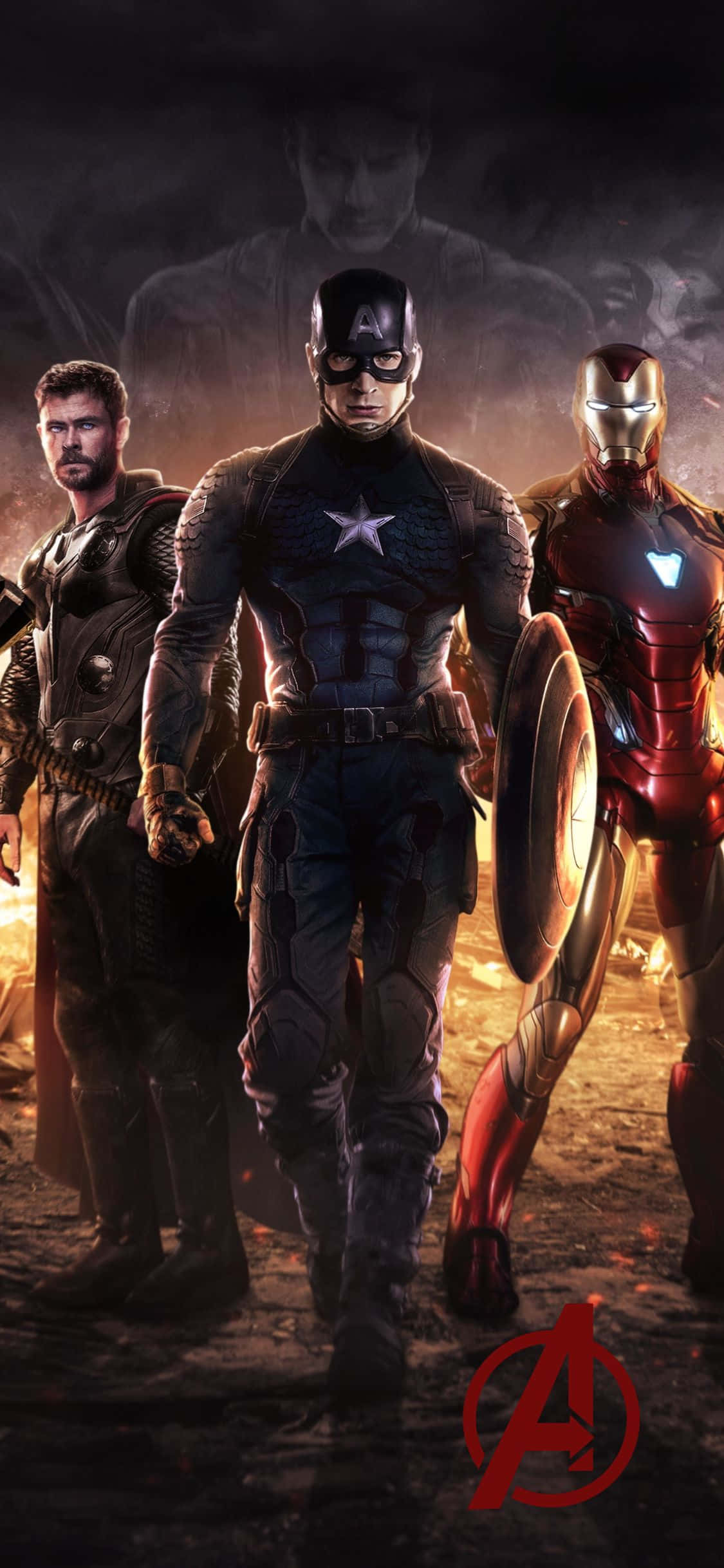 iPhone XS Avengers Baggrund De Tre Store Superhelte Wallpapers